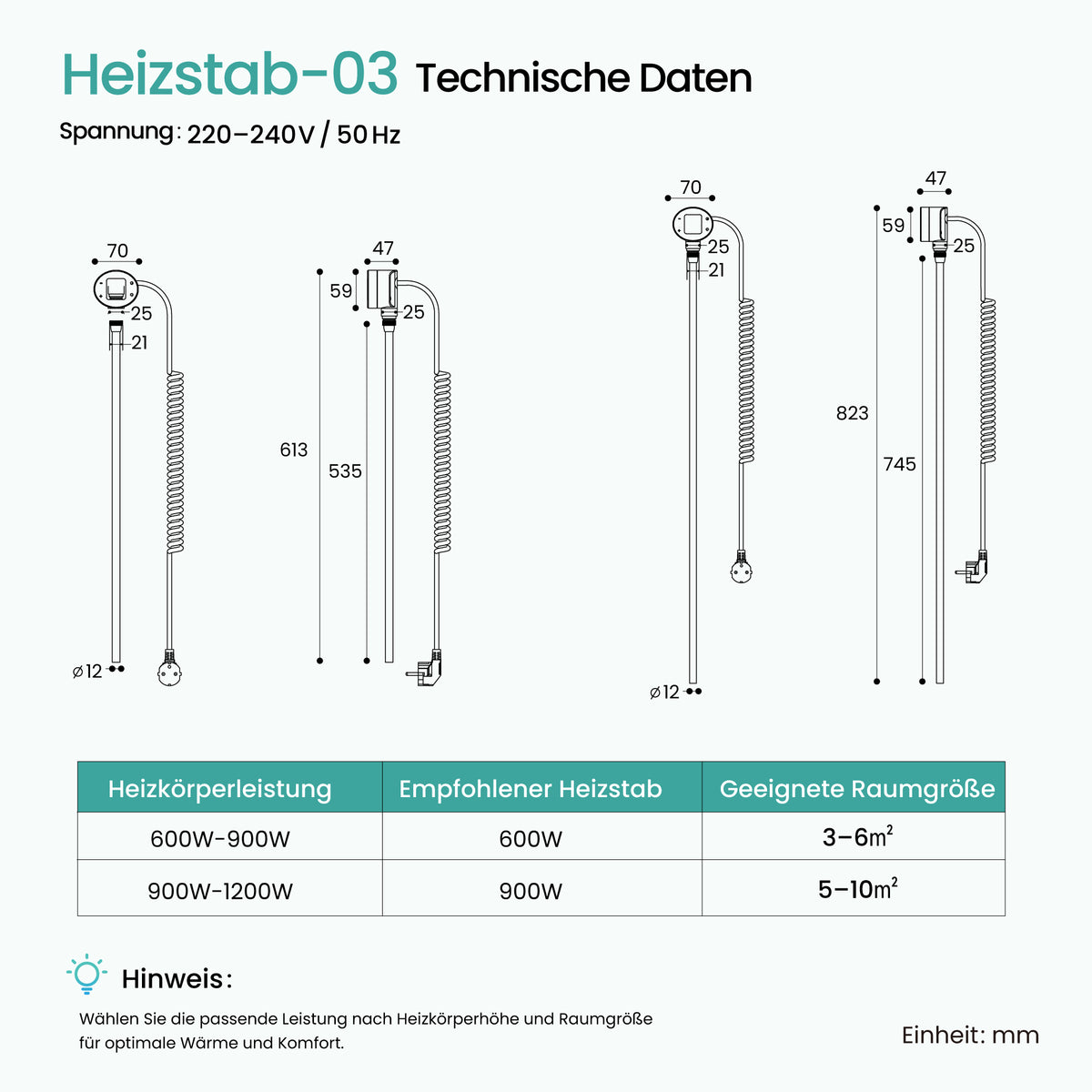 glasvilla Smart WiFi Heizstab für Badheizkörper, Heizelement Elektrischer Heizstab mit App-Steuerung, Thermostat & Timer-Funktion, Heizpatrone für Handtuchheizkörper Heizstab-03