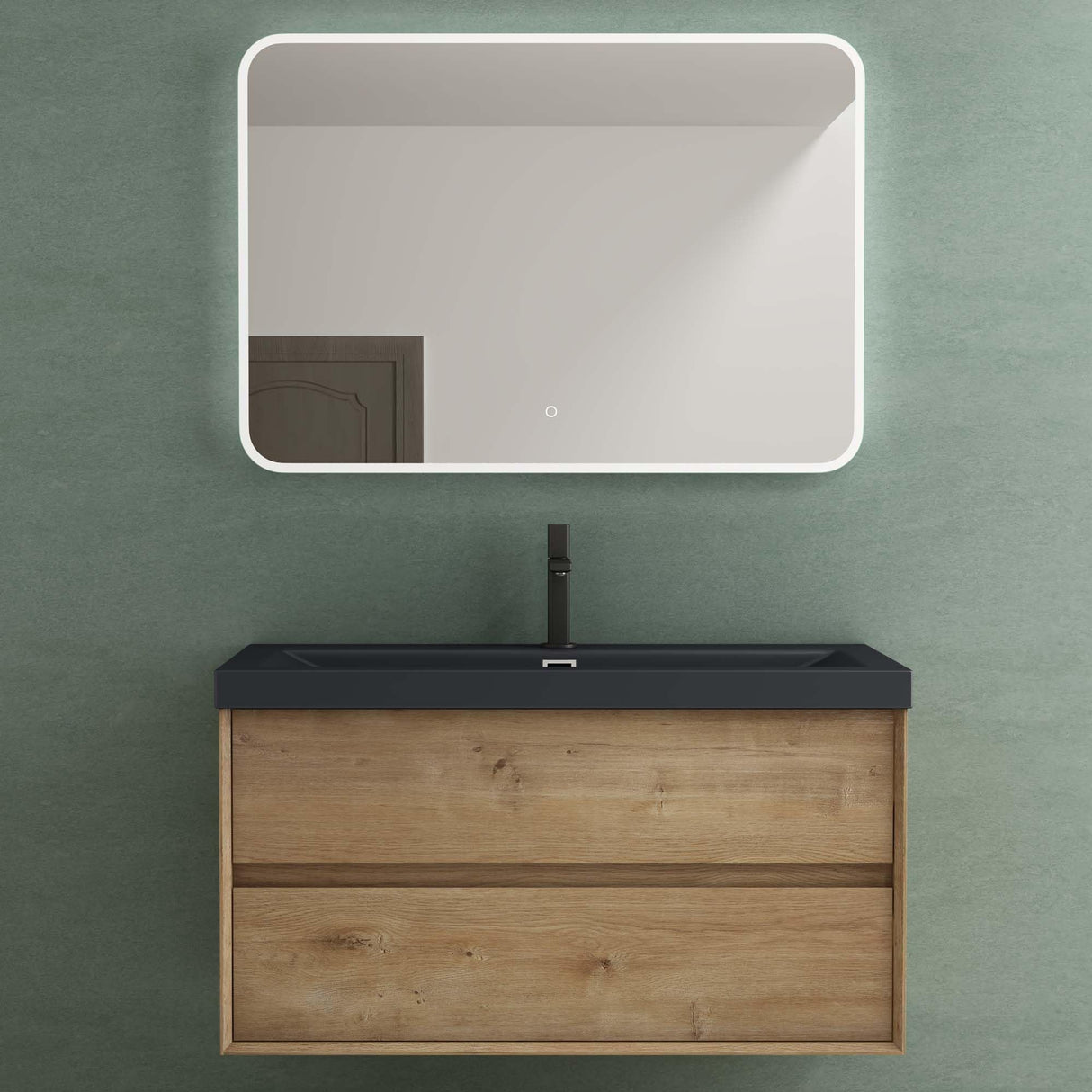 glasvilla Ensemble de Meubles de Salle de Bain Meuble Sous-Vasque 2 Tiroirs avec Fermeture en Douceur avec Lavabo en Anthracite Mat en Solid Surface Rimo