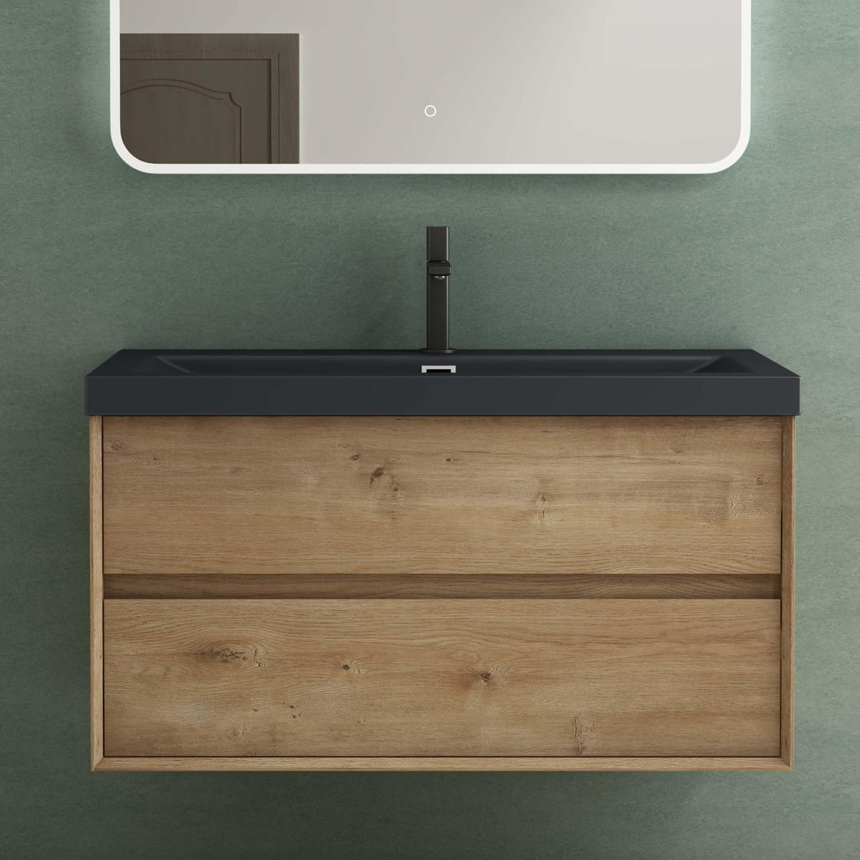 glasvilla Ensemble de Meubles de Salle de Bain Meuble Sous-Vasque 2 Tiroirs avec Fermeture en Douceur avec Lavabo en Anthracite Mat en Solid Surface Rimo