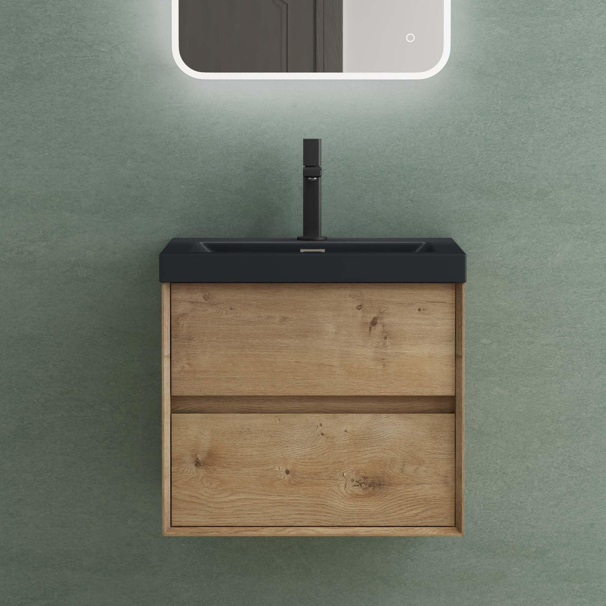 glasvilla Ensemble de Meubles de Salle de Bain Meuble Sous-Vasque 2 Tiroirs avec Fermeture en Douceur avec Lavabo en Anthracite Mat en Solid Surface Rimo