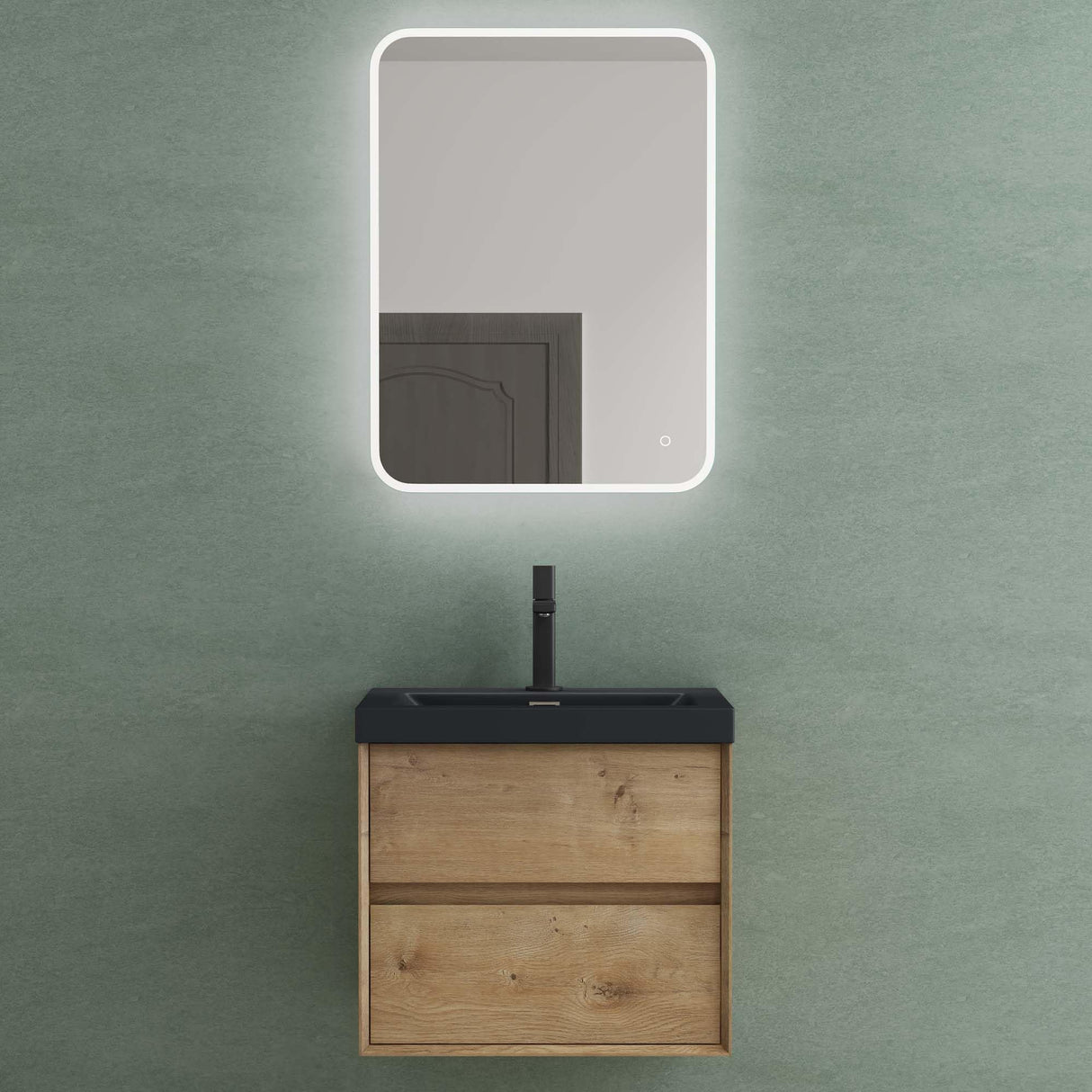 glasvilla Ensemble de Meubles de Salle de Bain Meuble Sous-Vasque 2 Tiroirs avec Fermeture en Douceur avec Lavabo en Anthracite Mat en Solid Surface Rimo