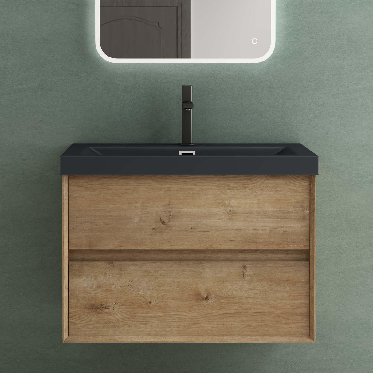 glasvilla Ensemble de Meubles de Salle de Bain Meuble Sous-Vasque 2 Tiroirs avec Fermeture en Douceur avec Lavabo en Anthracite Mat en Solid Surface Rimo