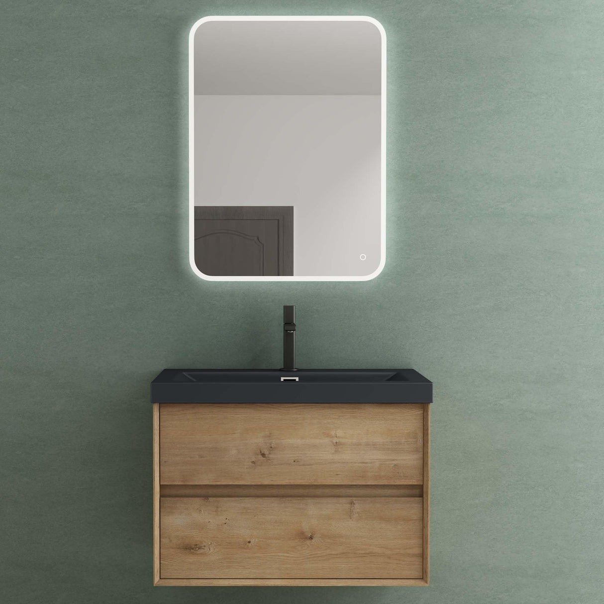 glasvilla Ensemble de Meubles de Salle de Bain Meuble Sous-Vasque 2 Tiroirs avec Fermeture en Douceur avec Lavabo en Anthracite Mat en Solid Surface Rimo