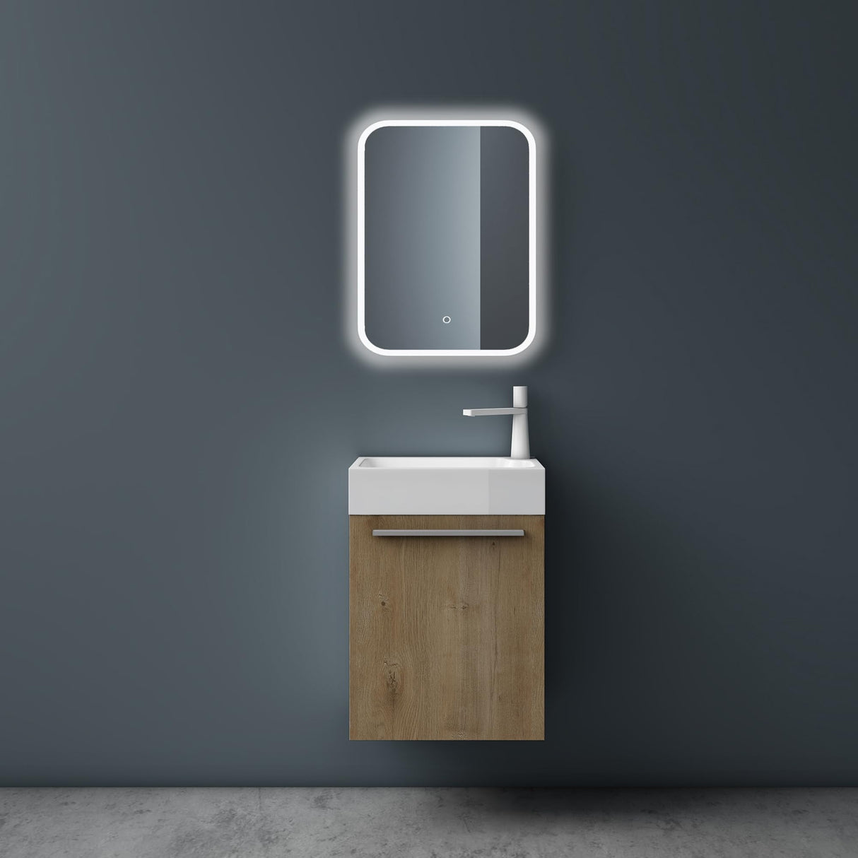 glasvilla Badmöbelset Kleiner Waschbeckenunterschrank 46 cm Unterschrank mit Weiß Waschschbecken aus Mineralguss für Gäste-WC Pisa