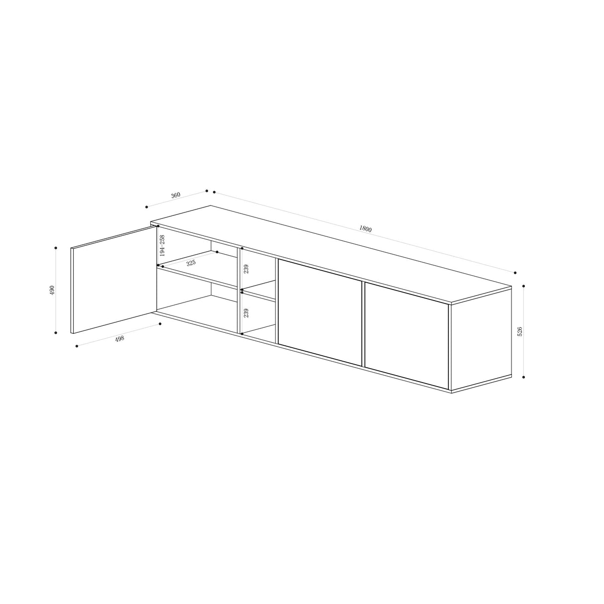 glasvilla Mobile Contenitore Mobile TV con 3 Ante e 2 scomparti Armadietto Basso Soft-close per Soggiorno, Sala da Pranzo, Camera da Letto Schrank02