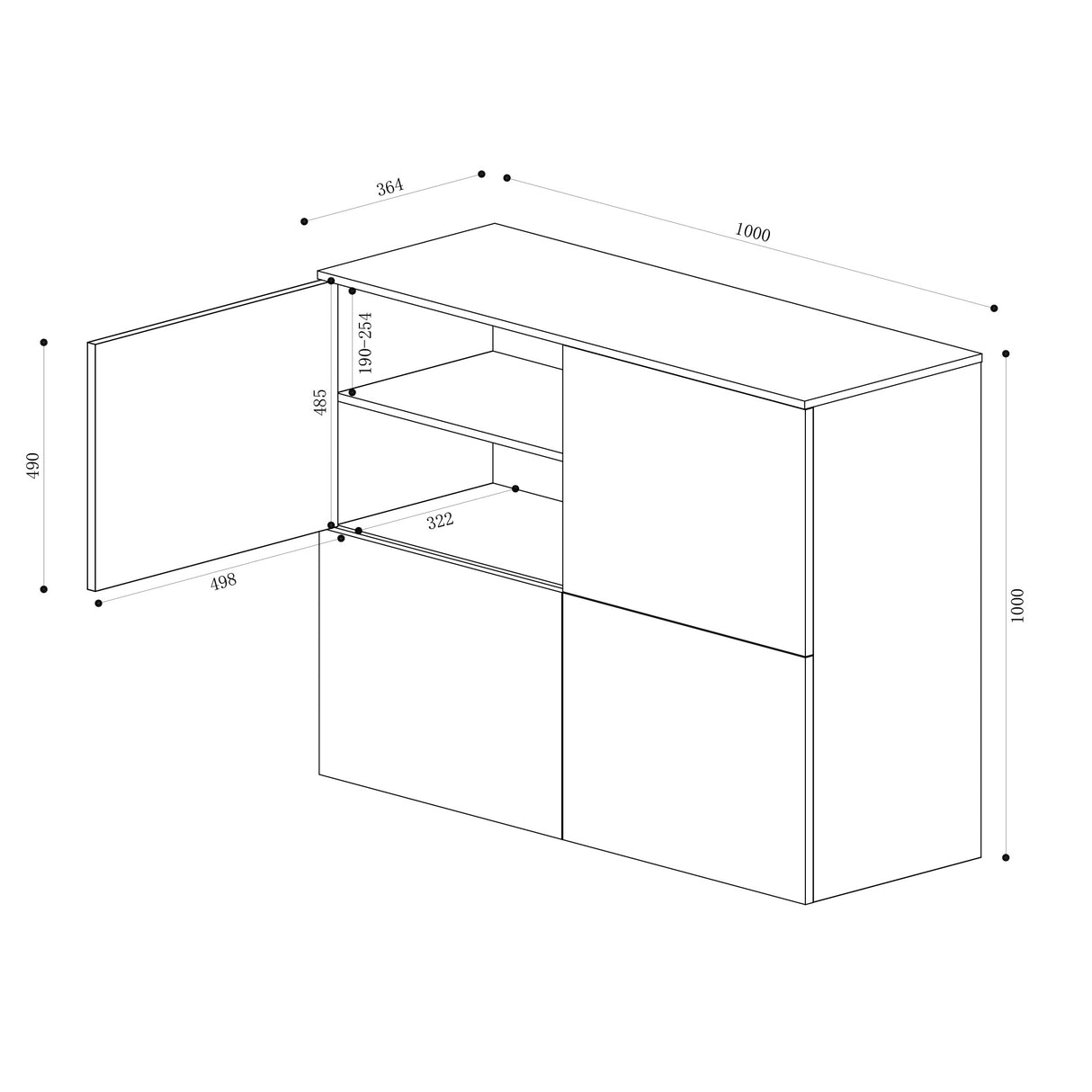 glasvilla Mobile Contenitore con 4 ante e 4 vani per Soggiorno, Sala da Pranzo, Camera da Letto Schrank04