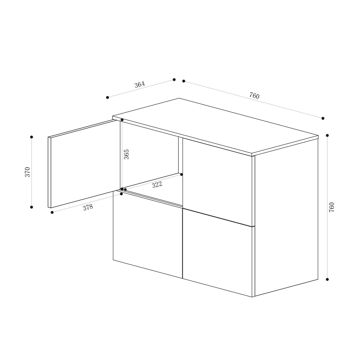 glasvilla Mobile Contenitore con 4 ante e 4 vani per Soggiorno, Sala da Pranzo, Camera da Letto Schrank04