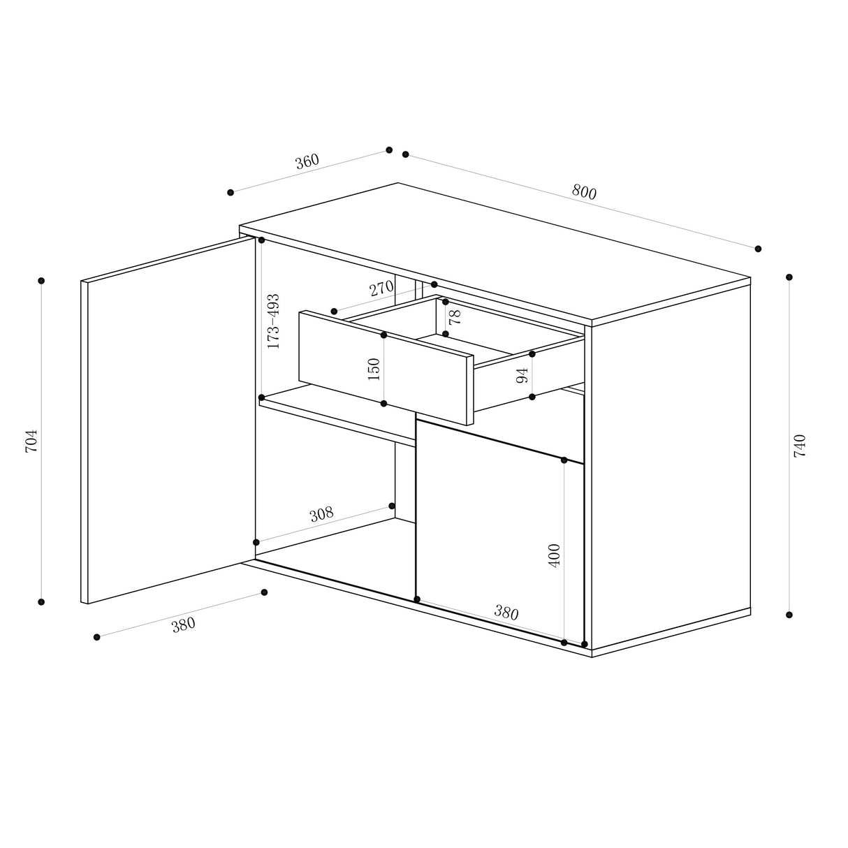 glasvilla Mobile Contenitore con 2 Ante e 2 Cassetti Mobiletto Bagno per Soggiorno, Sala da Pranzo, Camera da Letto Schrank05