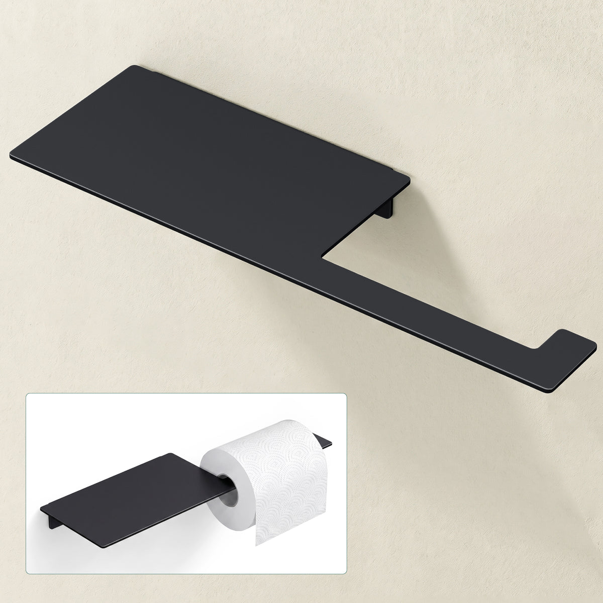 glasvilla Porta Carta Igienica in Acciaio Inossidabile 304 con Mensola, Portarotolo Carta Igienica Moderna con 2 Metodi di Montaggio per Bagno e Toilette, Lino-01
