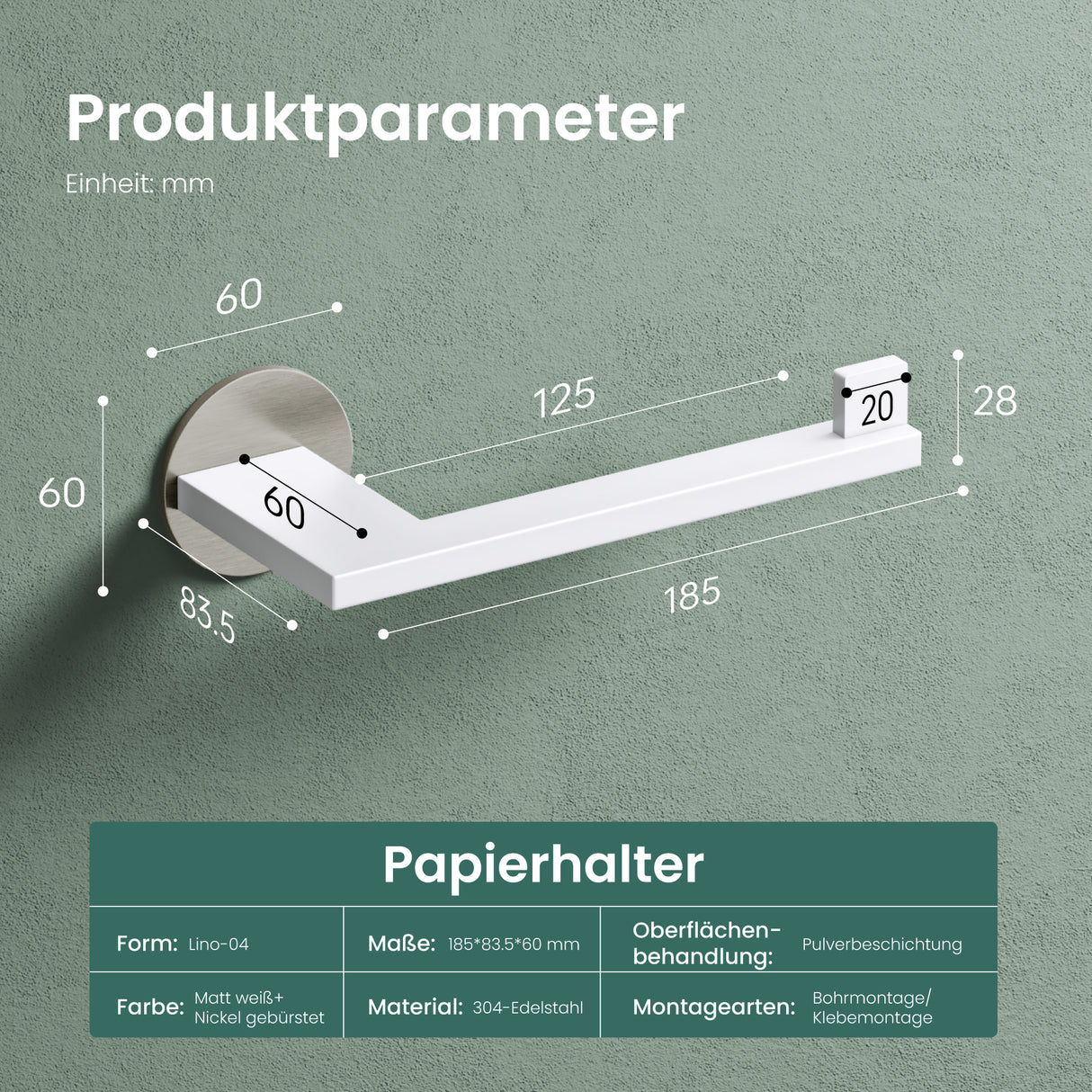 glasvilla Porte-Papier Toilette en Acier Inoxydable Porte-Rouleau de Papier Toilette Lino-02+03+04