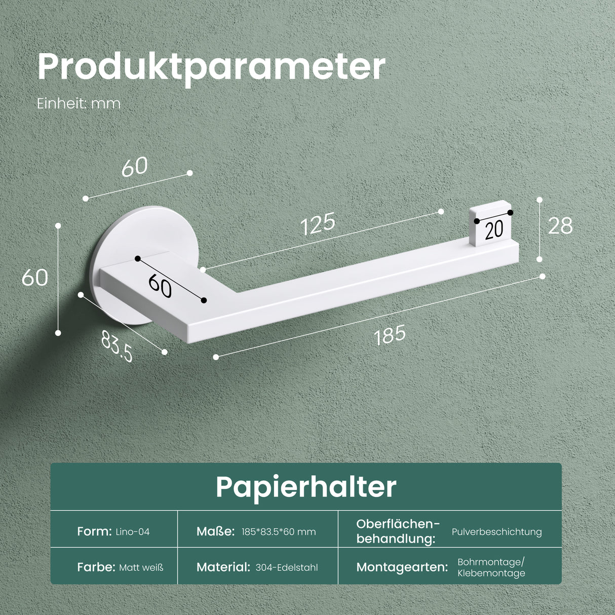 glasvilla Porte-Papier Toilette en Acier Inoxydable Porte-Rouleau de Papier Toilette Lino-02+03+04