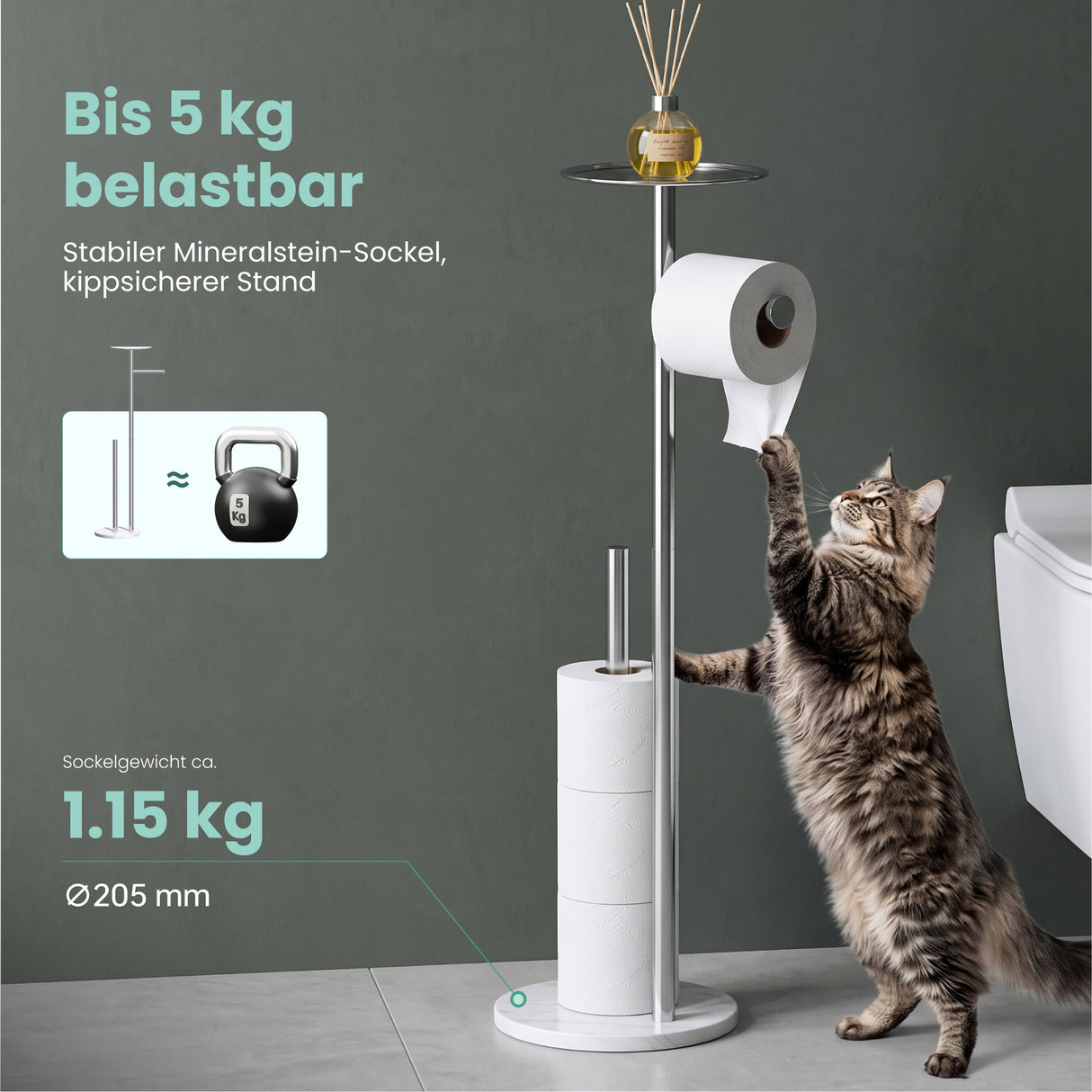 glasvilla Klopapierhalter Stehend, Toilettenpapierhalter | Edelstahl, Klorollenhalter freistehend, Toilettenpapier Aufbewahrung für 4 Rollen, ohne Bohren, für Badezimmer & WC Lino-06
