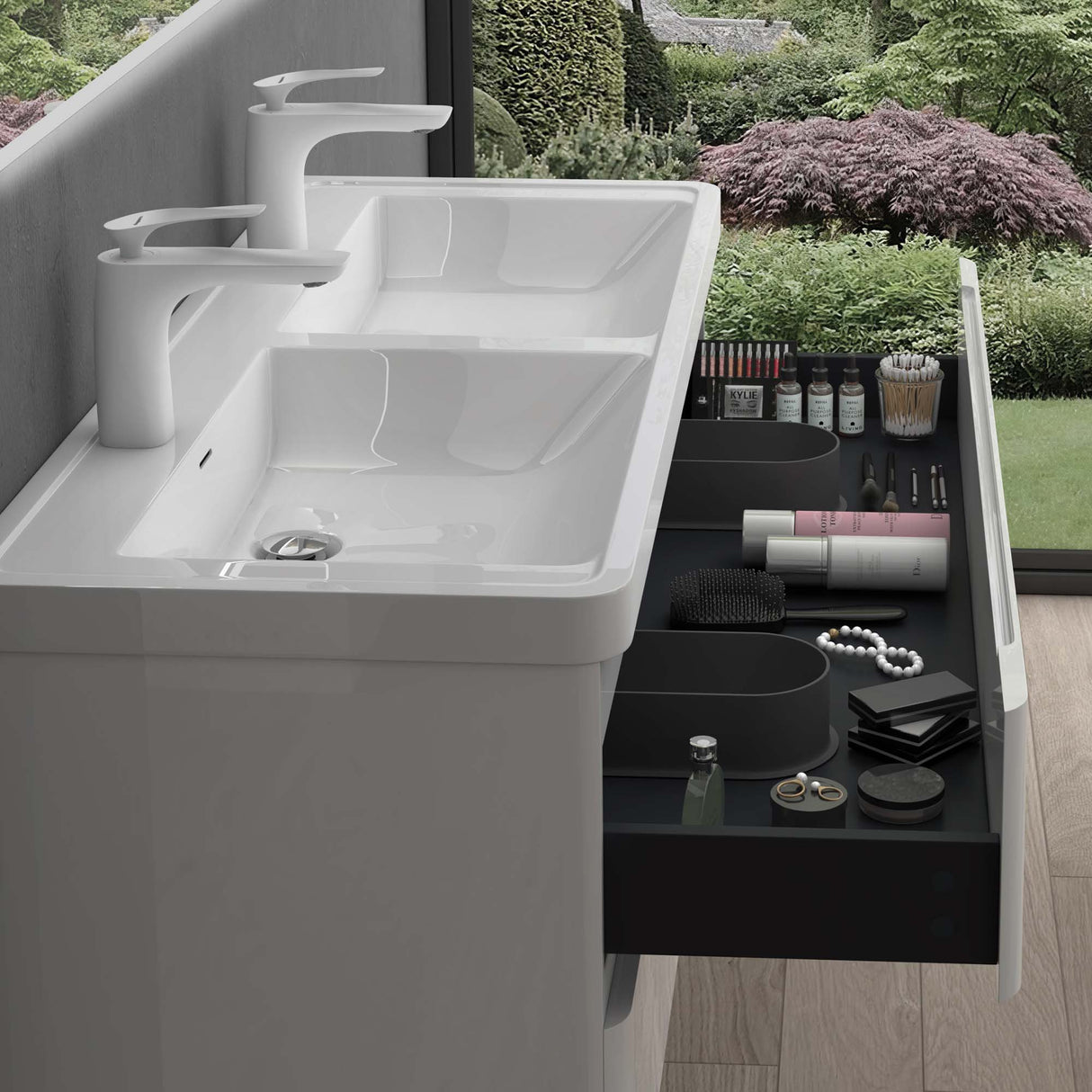 conjunto de muebles de baño glasvilla mueble de lavabo con cajones de cierre suave incluido lavabo de mineral Lucca