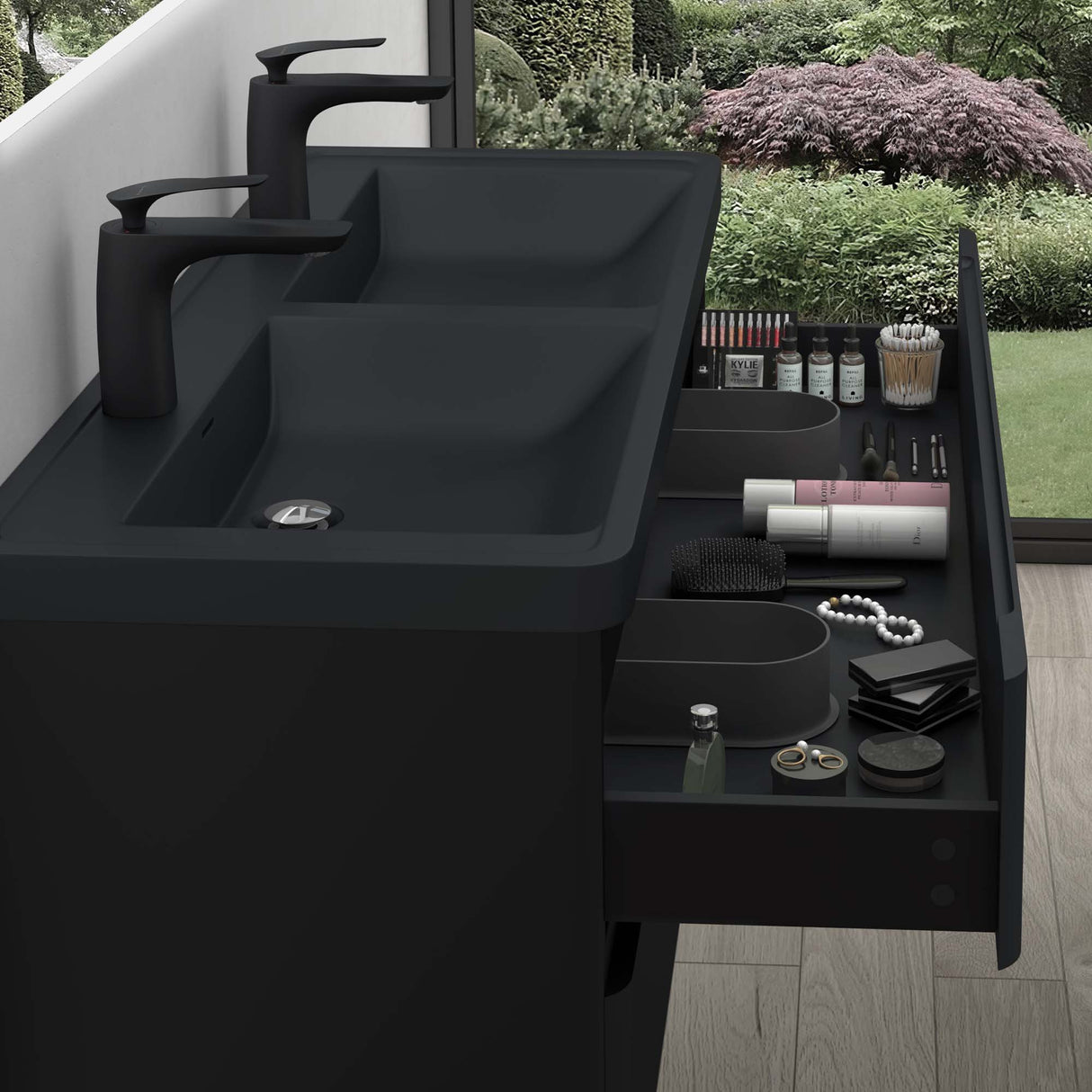 conjunto de muebles de baño glasvilla mueble de lavabo con cajones de cierre suave incluido lavabo de mineral Lucca