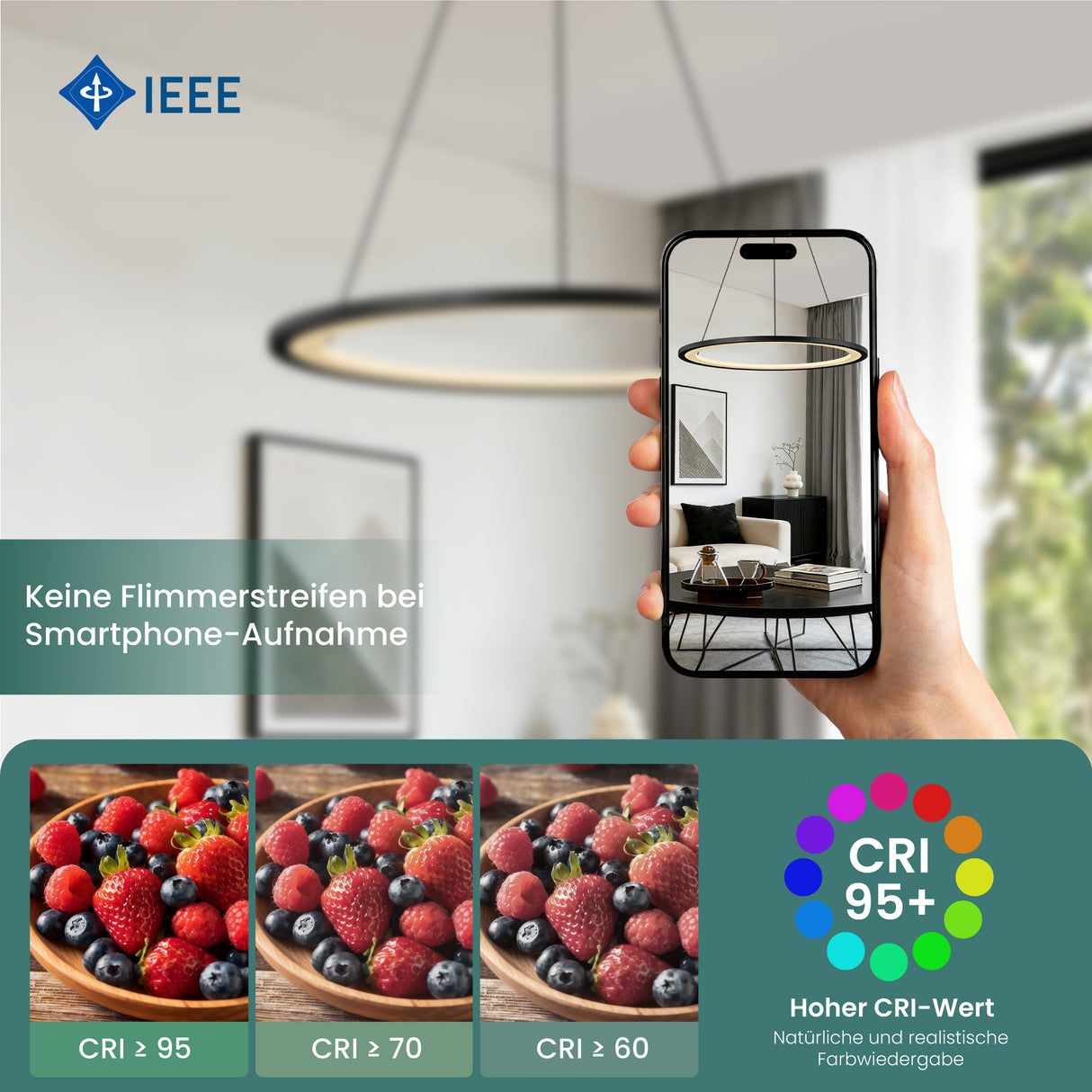 glasvilla Pendelleuchte Esstisch, LED Hängelampe, stufenlos dimmbar 3000K–6000K, höhenverstellbare Esstischlampe mit Fernbedienung & Wandschalter Luvina01