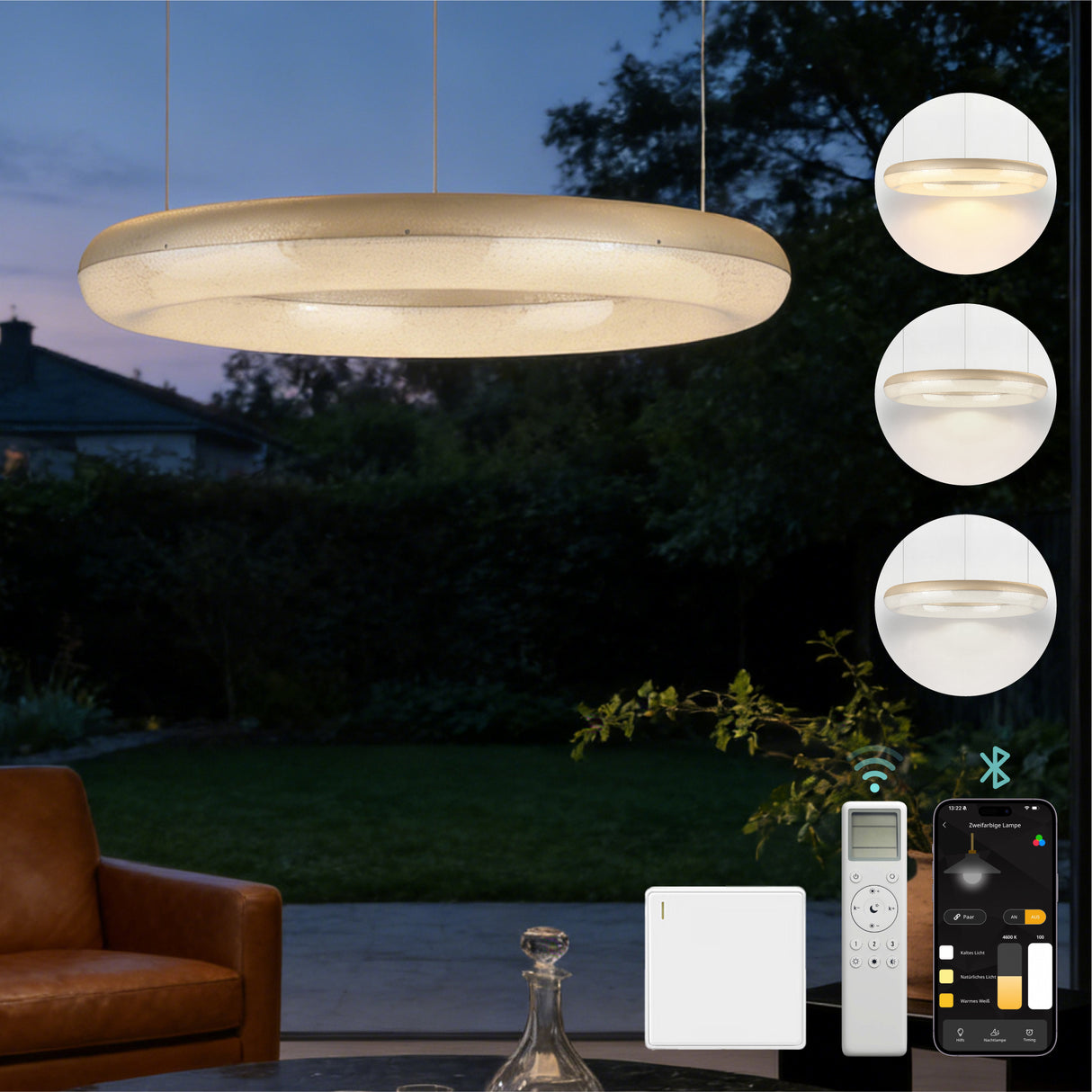 glasvilla Pendelleuchte Esstisch, LED Moderne Hängelampe, stufenlos dimmbar 3000K–6000K, höhenverstellbare Design Esstischlampe mit Fernbedienung & Wandschalter, Luvina03