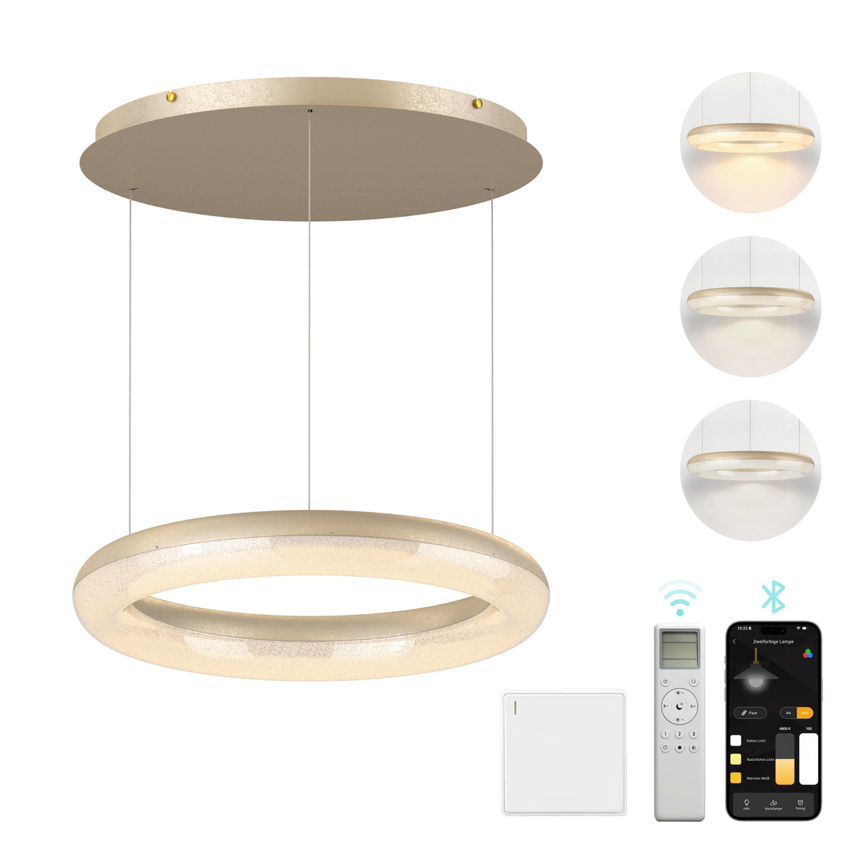 glasvilla Pendelleuchte Esstisch, LED Moderne Hängelampe, stufenlos dimmbar 3000K–6000K, höhenverstellbare Design Esstischlampe mit Fernbedienung & Wandschalter, Luvina03