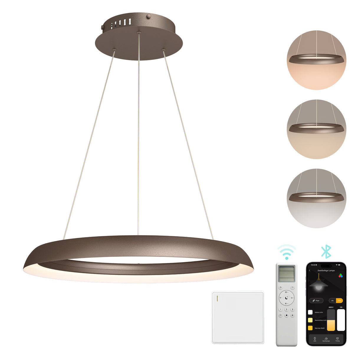 glasvilla Pendelleuchte Esstisch, LED Moderne Hängelampe, stufenlos dimmbar 3000K–6000K, höhenverstellbare Design 20W Esstischlampe mit Fernbedienung & Wandschalter, Luvina04