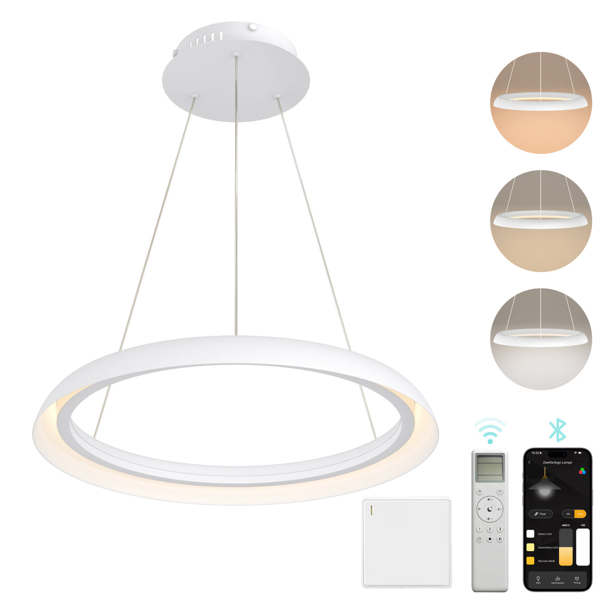 glasvilla Pendelleuchte Esstisch, LED Moderne Hängelampe, stufenlos dimmbar 3000K–6000K, höhenverstellbare Design 20W Esstischlampe mit Fernbedienung & Wandschalter, Luvina04
