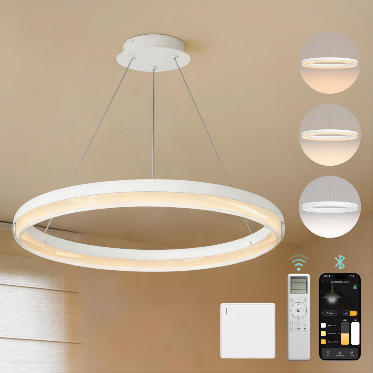 glasvilla Mai & Mai Pendelleuchte Esstisch, LED Moderne Hängelampe, stufenlos dimmbar 3000K–6000K, höhenverstellbare Design Esstischlampe mit Fernbedienung & Wandschalter, Luvina05