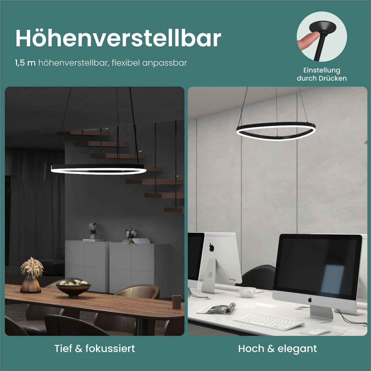 Glasvilla Design – Lámpara colgante LED 50 cm con diseño ondulado, regulable 3000K–6000K (16W)