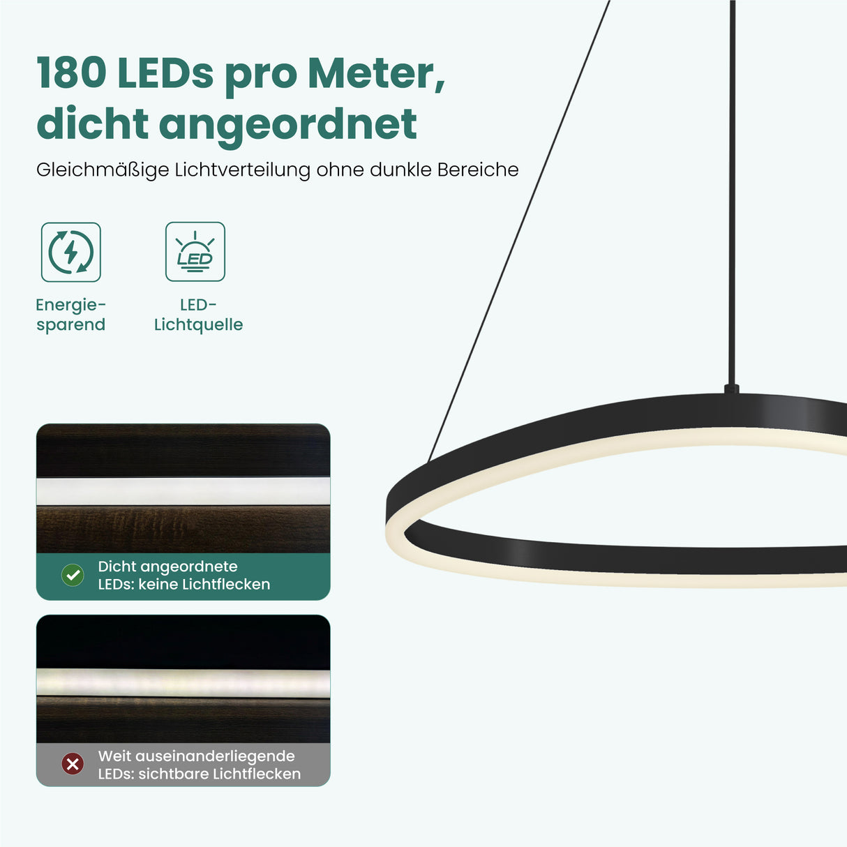 Glasvilla Design – Lámpara colgante LED 50 cm con diseño ondulado, regulable 3000K–6000K (16W)