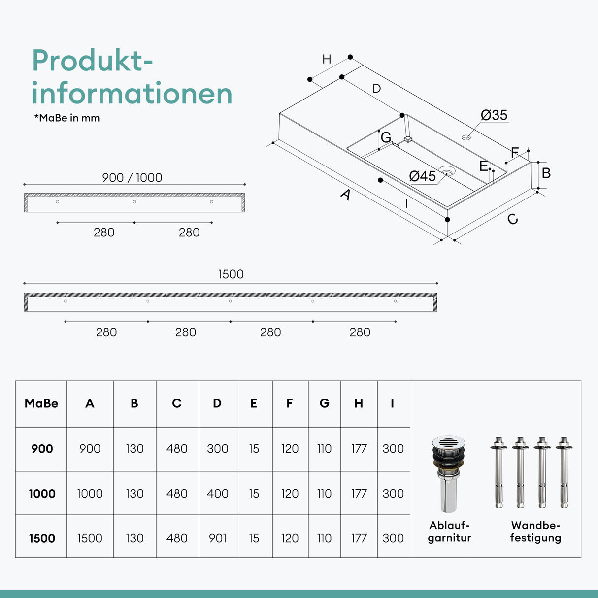 glasvilla Waschbecken Aufsatzwaschbecken Hängewaschbecken aus Mineralguss Col12