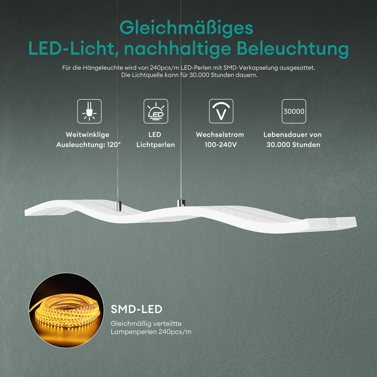 Suspension Glasvilla 97 cm, lampe LED dimmable avec télécommande, température de couleur 3000K/4000K/6000K, câble ajustable, 36 W, idéale pour salle à manger, salon ou chambre.
