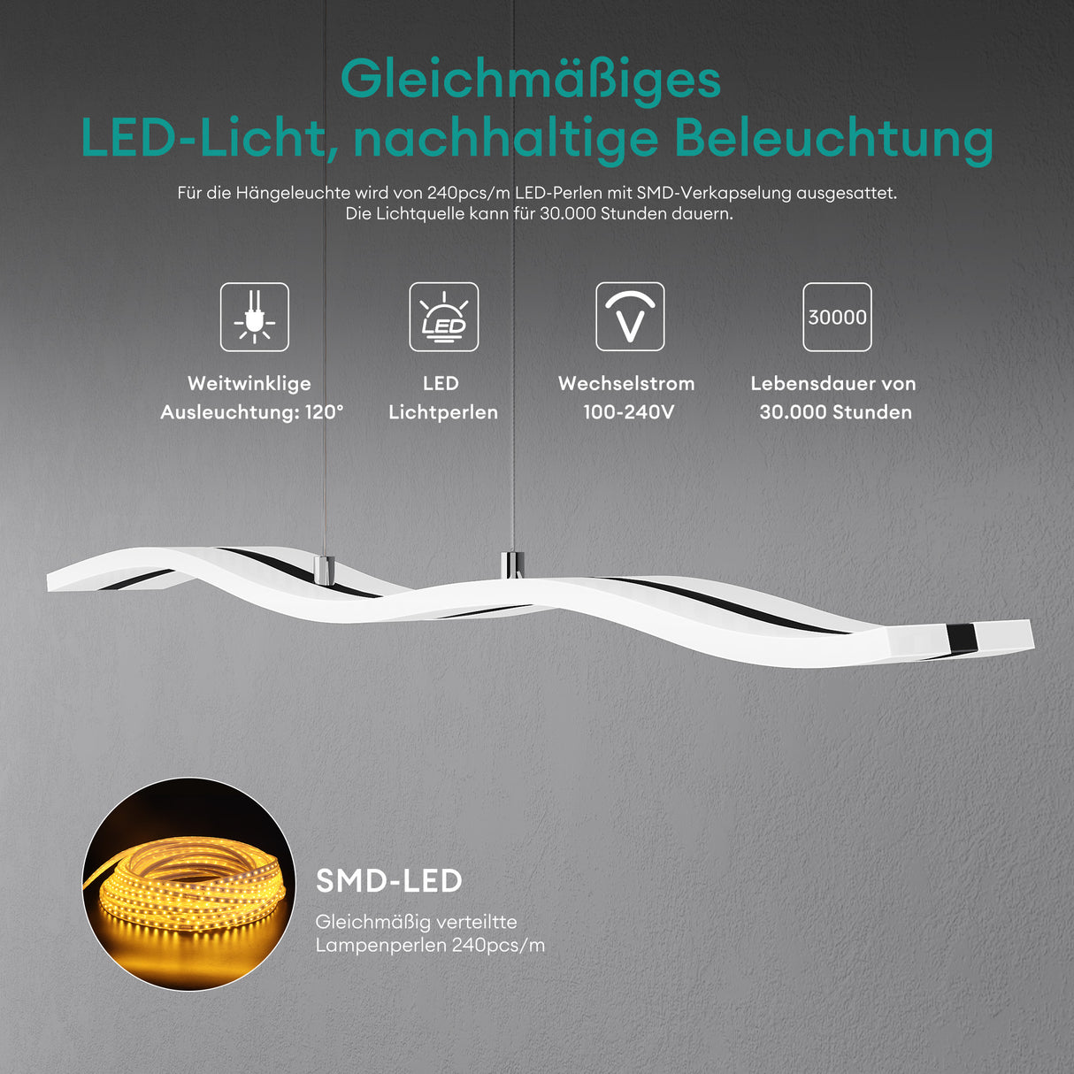 Suspension Glasvilla 97 cm, lampe LED dimmable avec télécommande, température de couleur 3000K/4000K/6000K, câble ajustable, 36 W, idéale pour salle à manger, salon ou chambre.