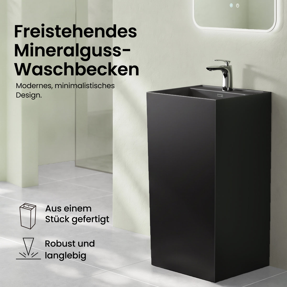 glasvilla Design Standwaschbecken freistehend aus Mineralguss Waschtisch Col34
