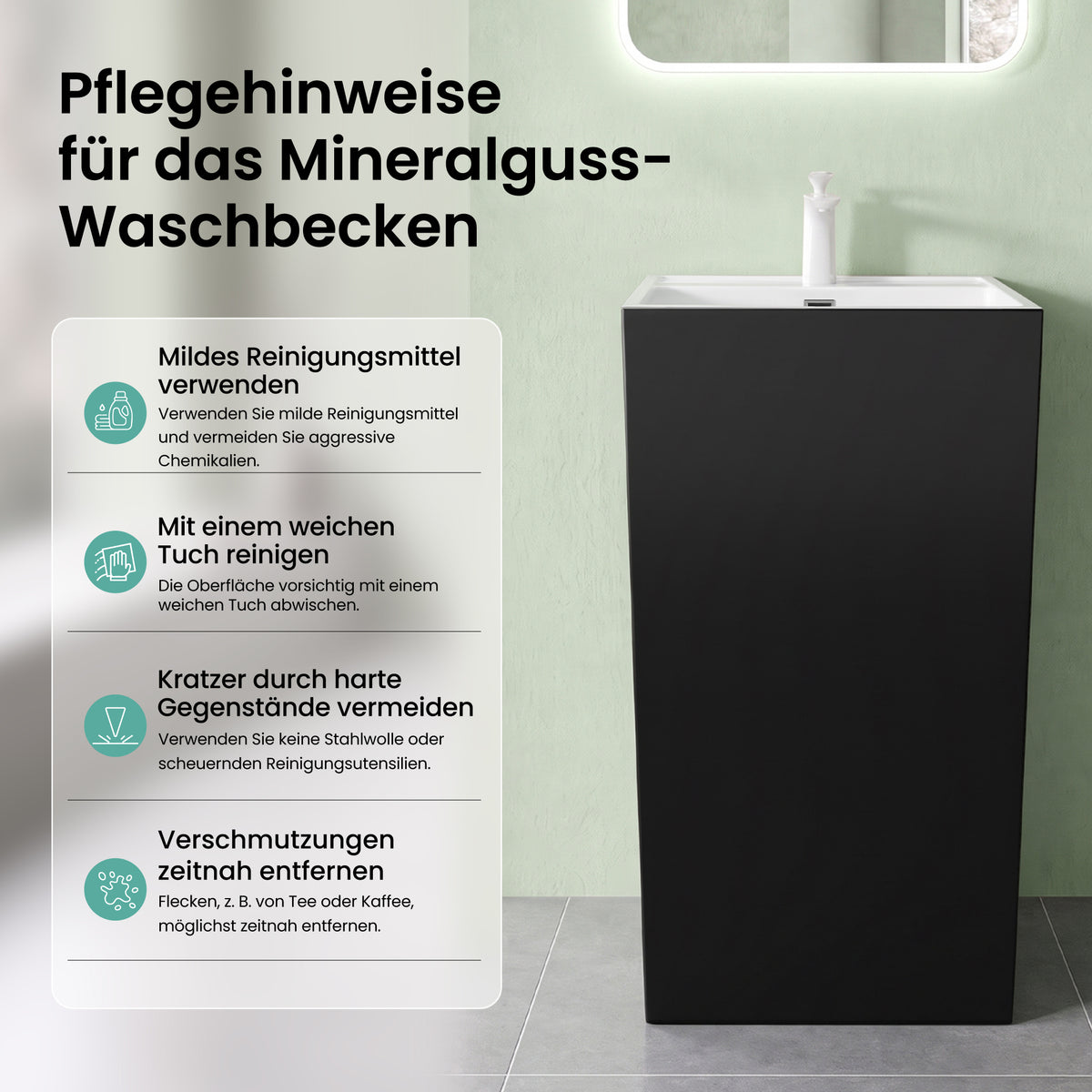 glasvilla Design Standwaschbecken freistehend aus Mineralguss Waschtisch Col34