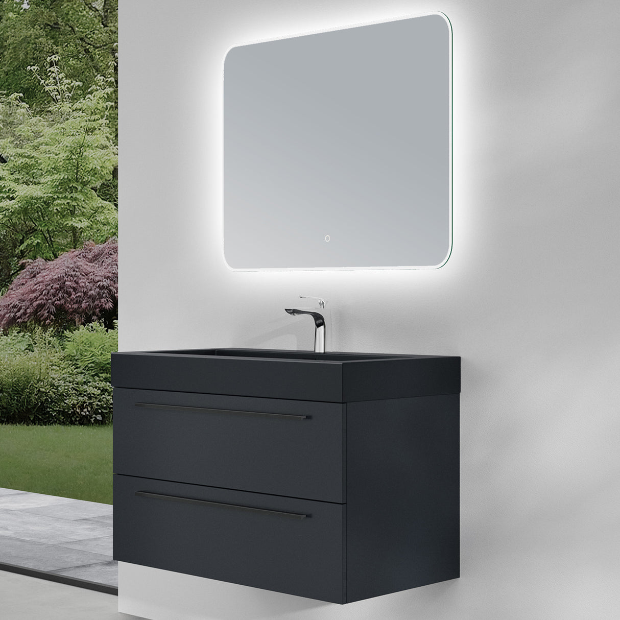 glasvilla Mobile Bagno Sospeso con Lavabo Mobiletto per Bagno con Lavabo in Antracite da Minerale Fuso Quadratto