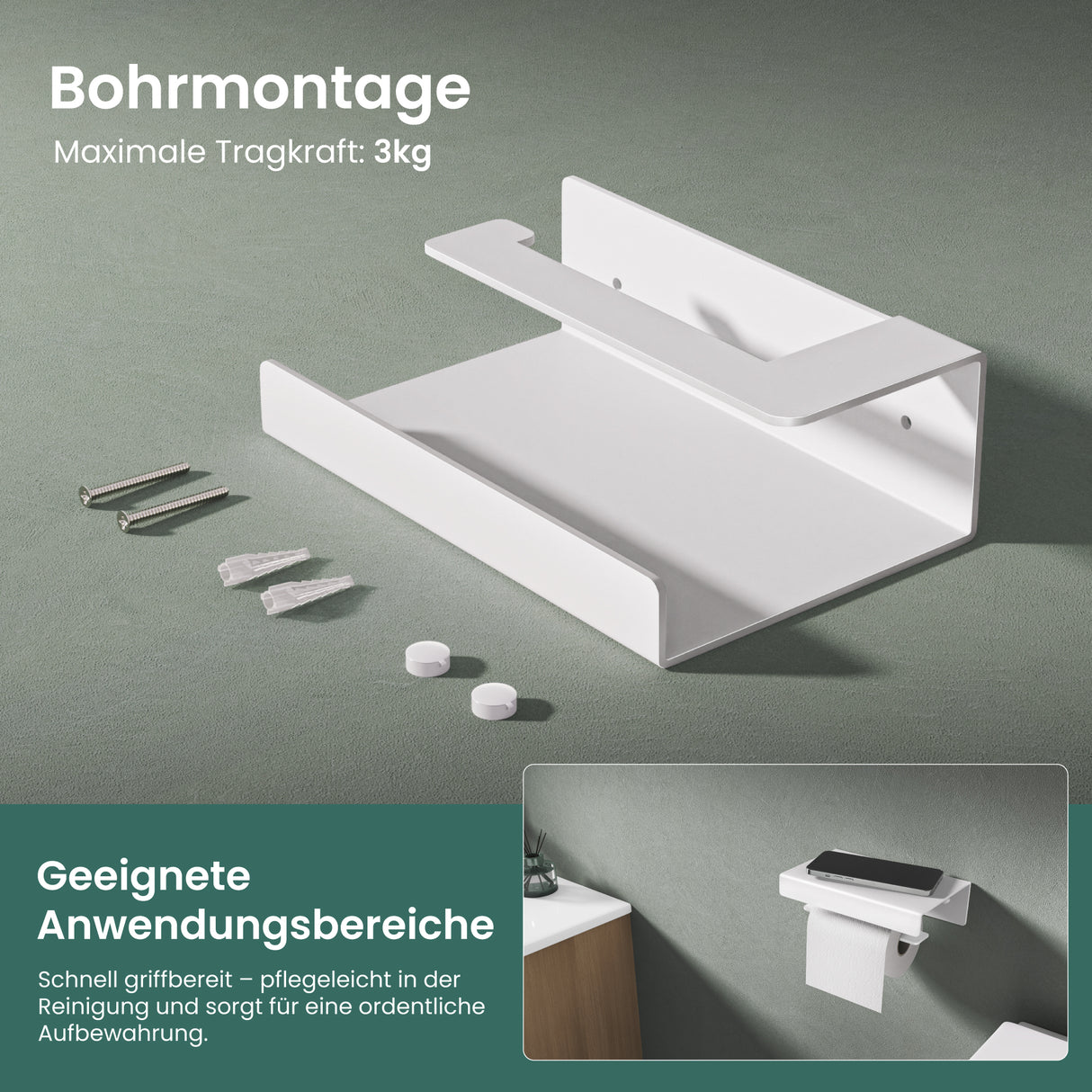 glasvilla Toilettenpapierhalter mit Ablage, Klopapierhalter WC aus Aluminiumlegierung, Toilettenpapier Halterung Rollenhalter Lino-05