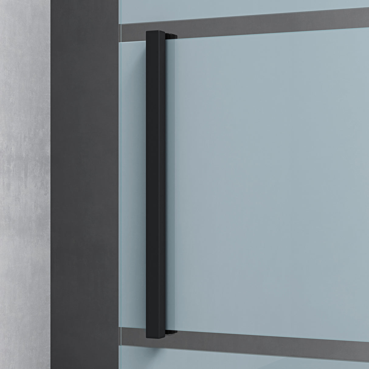 Ensemble complet de porte coulissante en verre Glasvilla, poignée barre, dégagement mural de 15 mm, fermeture amortie incluse, verre de sécurité trempé 8 mm Amalfi Black