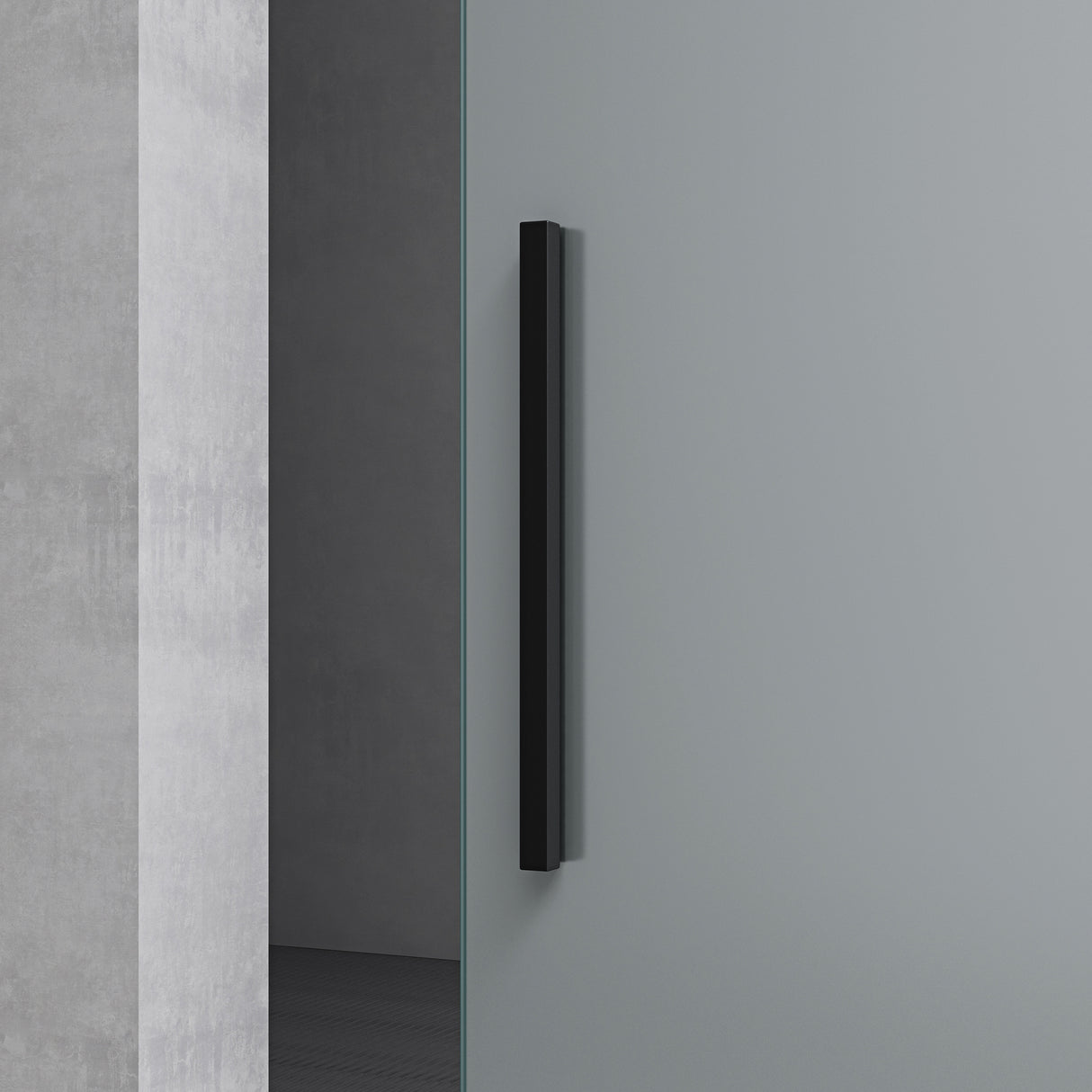 Ensemble complet de porte coulissante en verre Glasvilla, poignée barre, dégagement mural de 15 mm, fermeture amortie incluse, verre de sécurité trempé 8 mm Amalfi Black