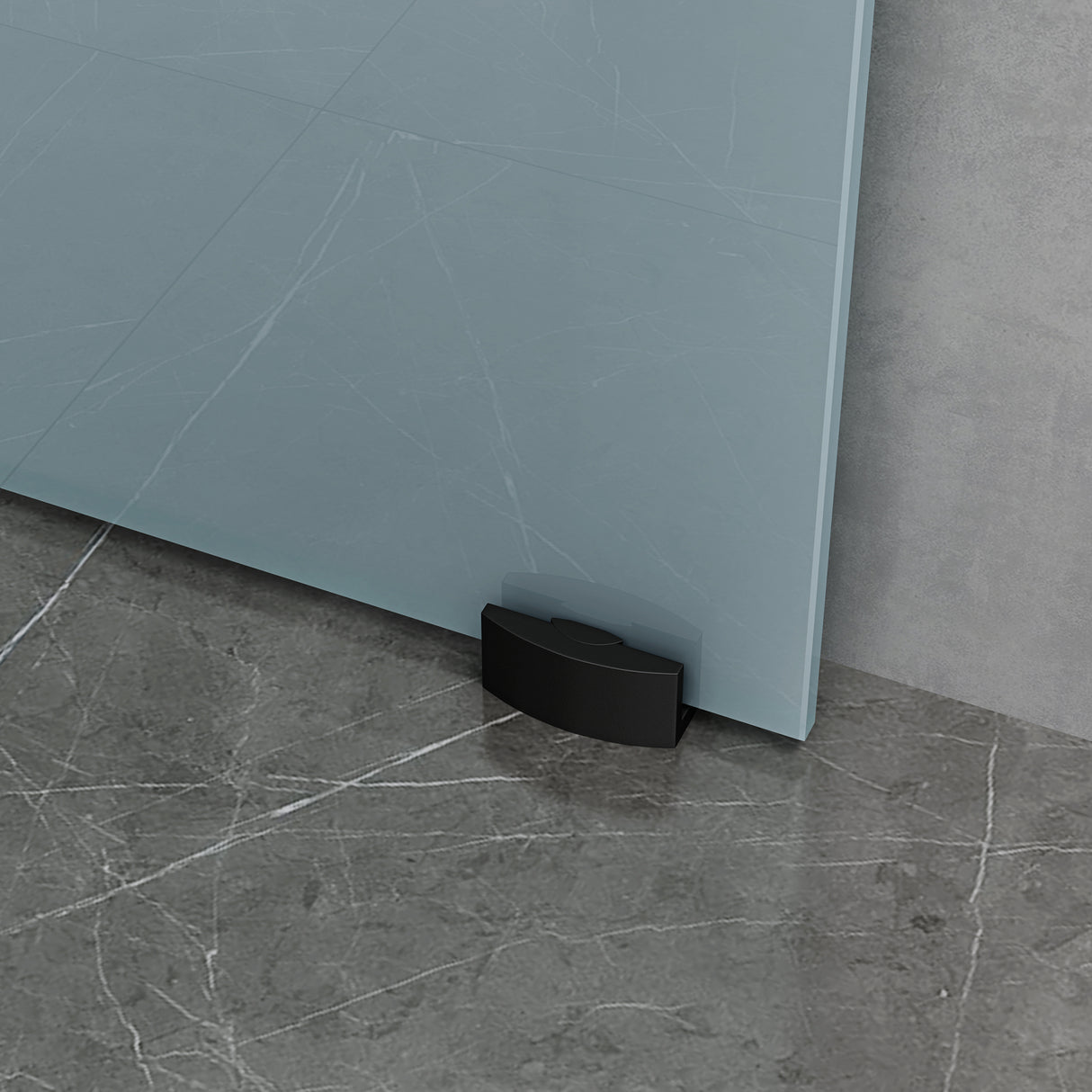 conjunto completo de puerta corredera de vidrio glasvilla, tipo de manija: manija de concha, incluye cierre suave, distancia de pared de 25 mm, vidrio de seguridad ESG de 8 mm Amalfi Negro