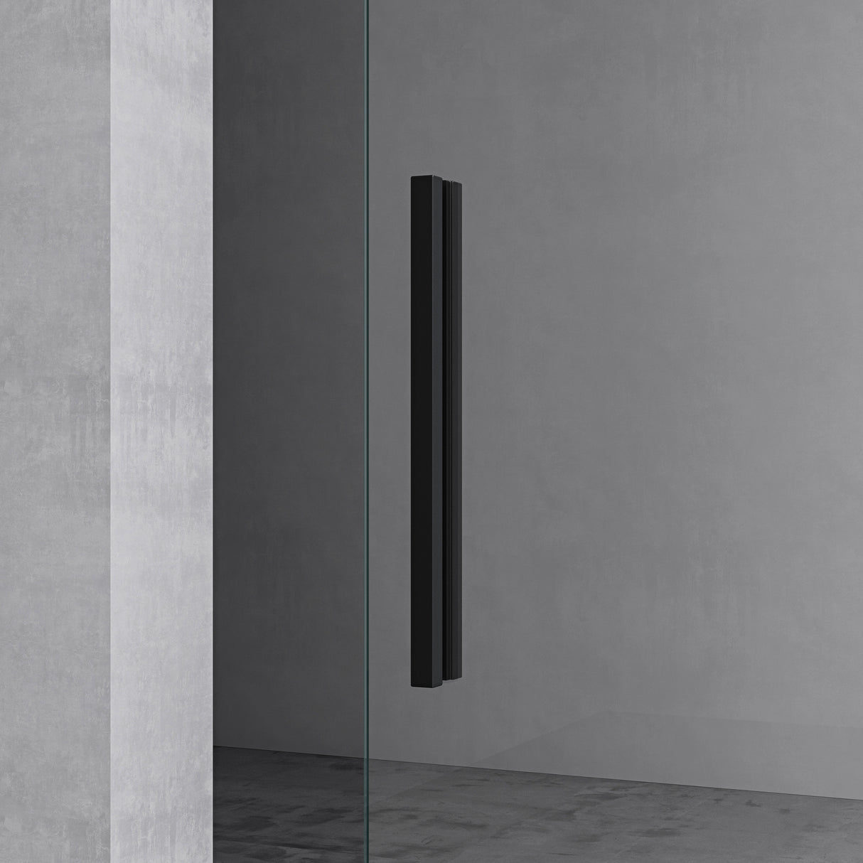 Ensemble complet de porte coulissante en verre Glasvilla, poignée barre, dégagement mural de 15 mm, fermeture amortie incluse, verre de sécurité trempé 8 mm Amalfi Black
