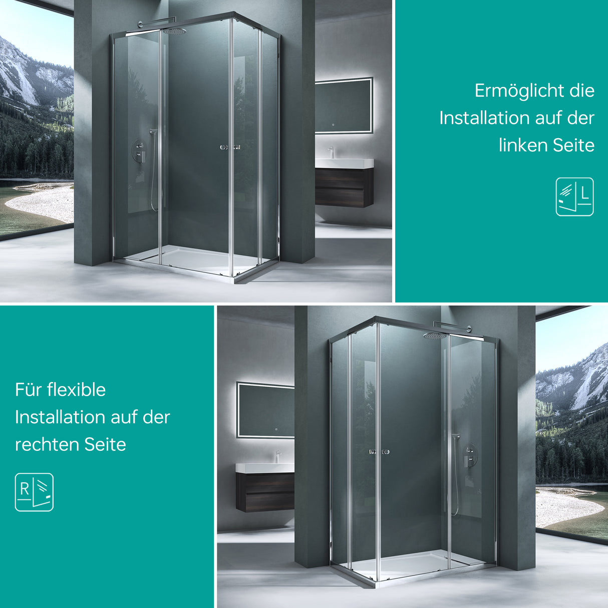 Mai & Mai Box Doccia in Vetro, Box Doccia a Soffietto Cabina Bagno in Vetro con Doppie Porte Scorrevoli Box Cabina Doccia Angolare Ravenna16k