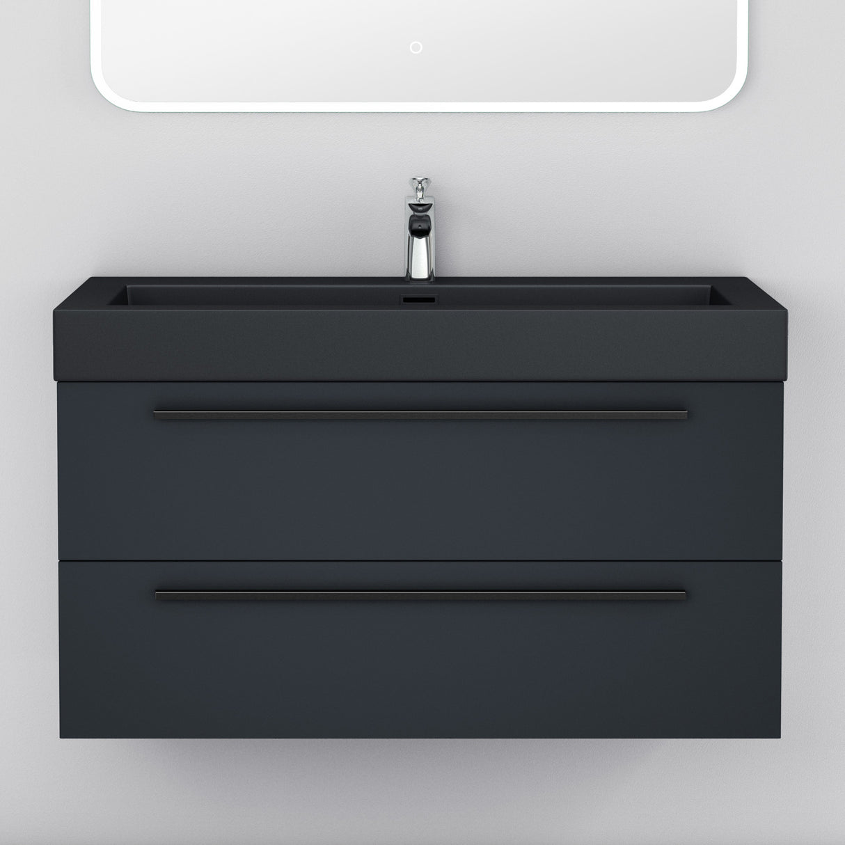 glasvilla Mobile Bagno Sospeso con Lavabo Mobiletto per Bagno con Lavabo in Antracite da Minerale Fuso Quadratto