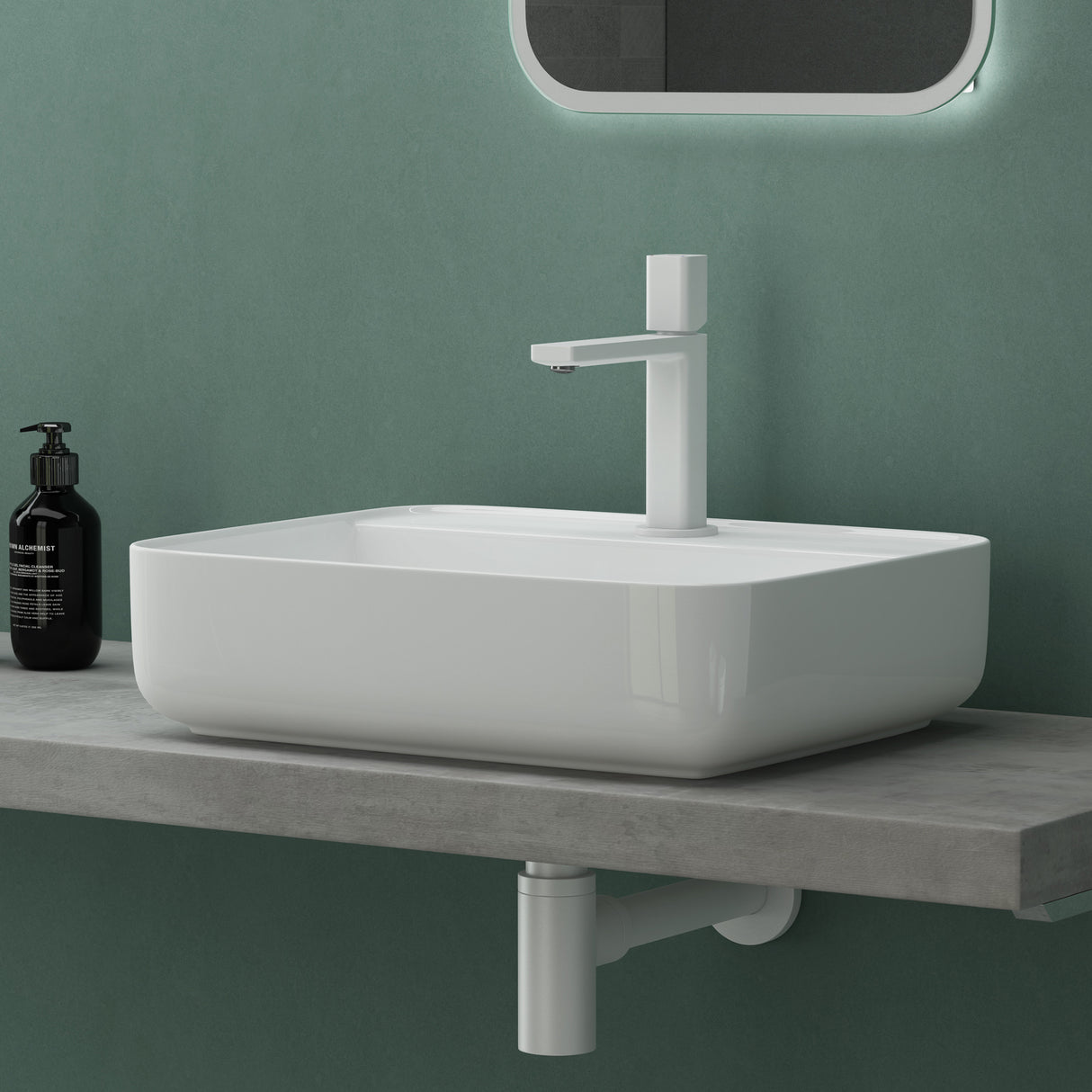 glasvilla Aufsatzwaschbecken eckig Waschschale Waschbecken aus Keramik Weiß mit Armaturloch Brüssel107