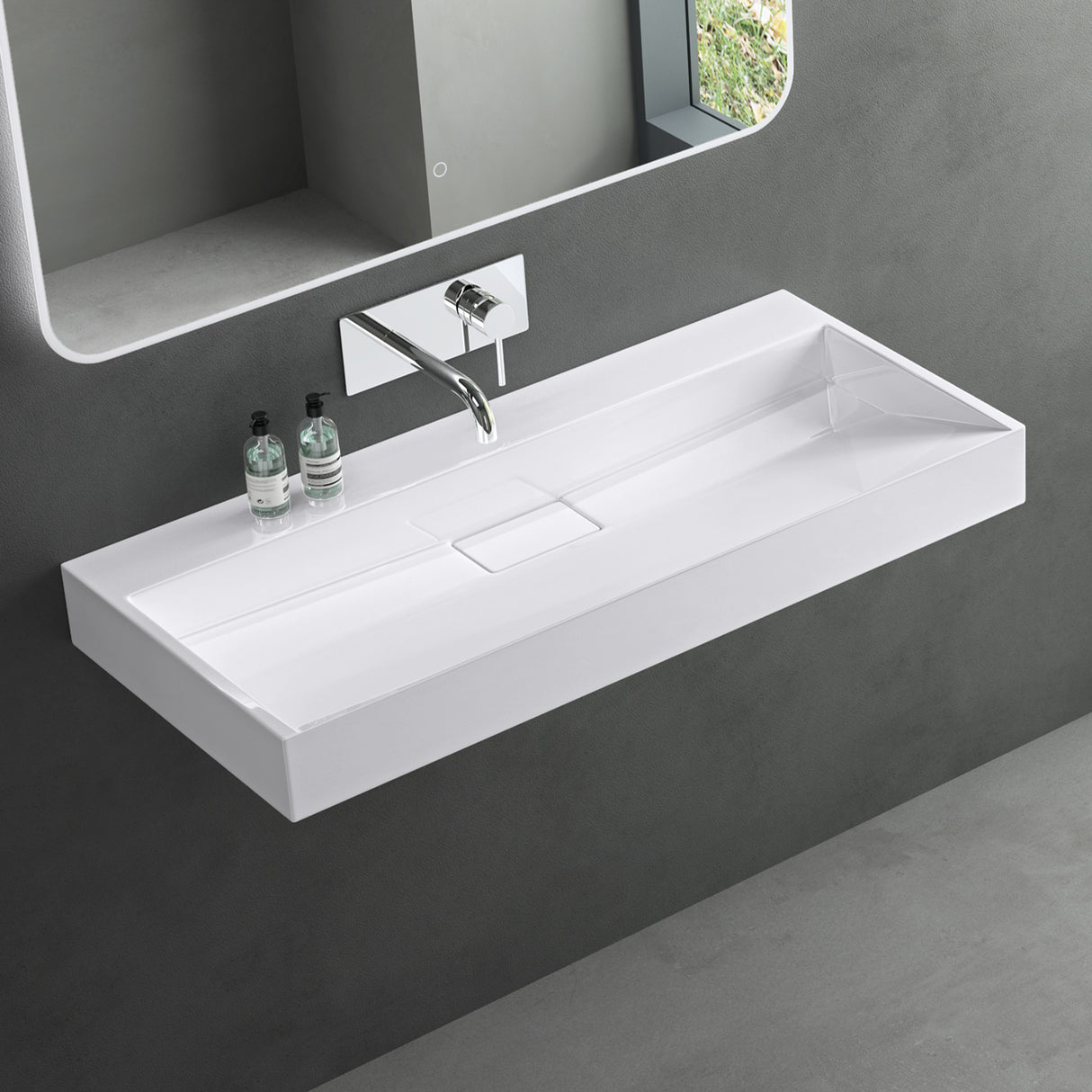 glasvilla Lavabo da Appoggio da Marmo fuso Lavabo Bagno Sospeso Lavandino Bagno Rettangolare Scarico Incluso Colossum19
