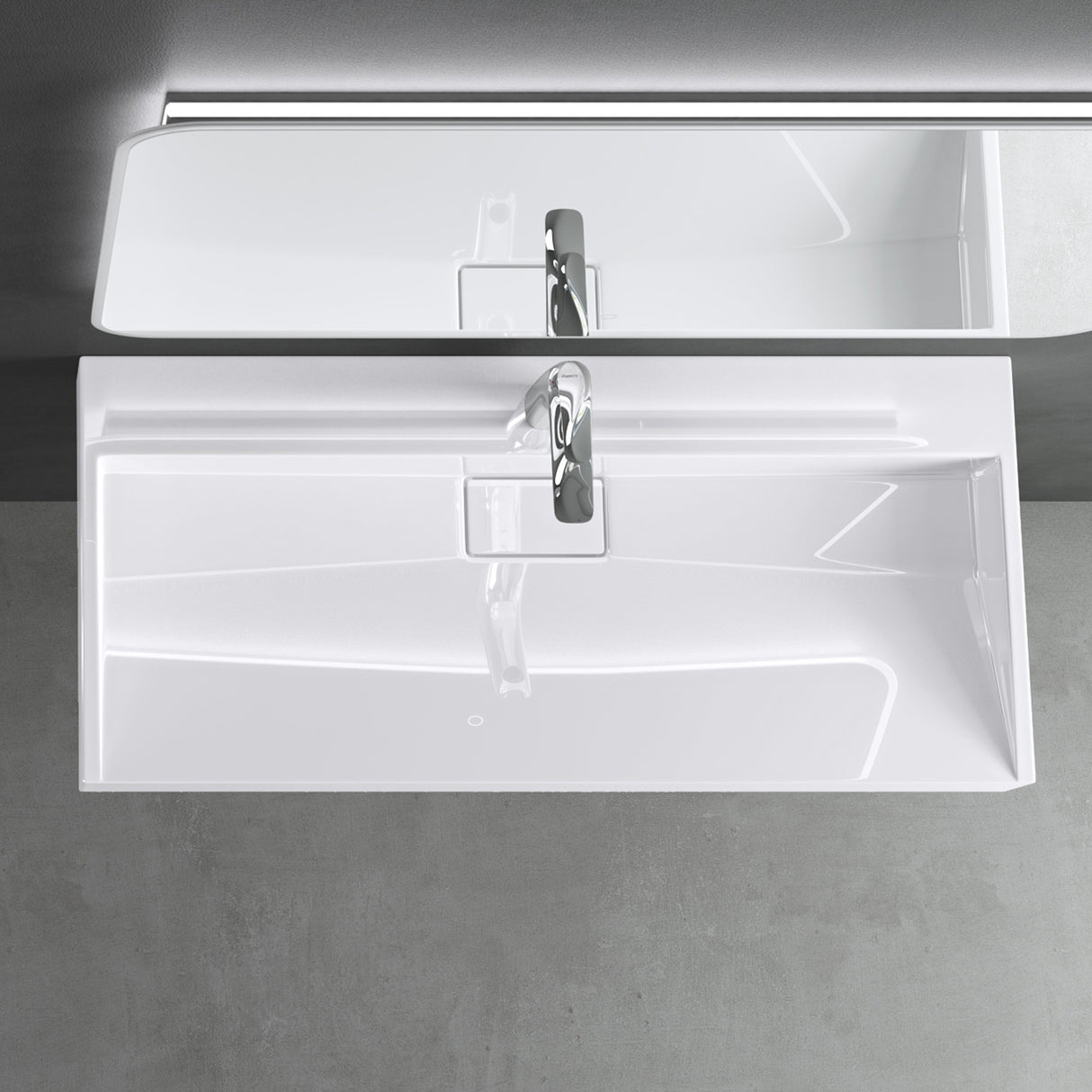 lavabo Glasvilla, lavabo à poser, lavabo suspendu, meuble vasque suspendu avec bonde, en fonte minérale, zone de vasque rectangulaire col19