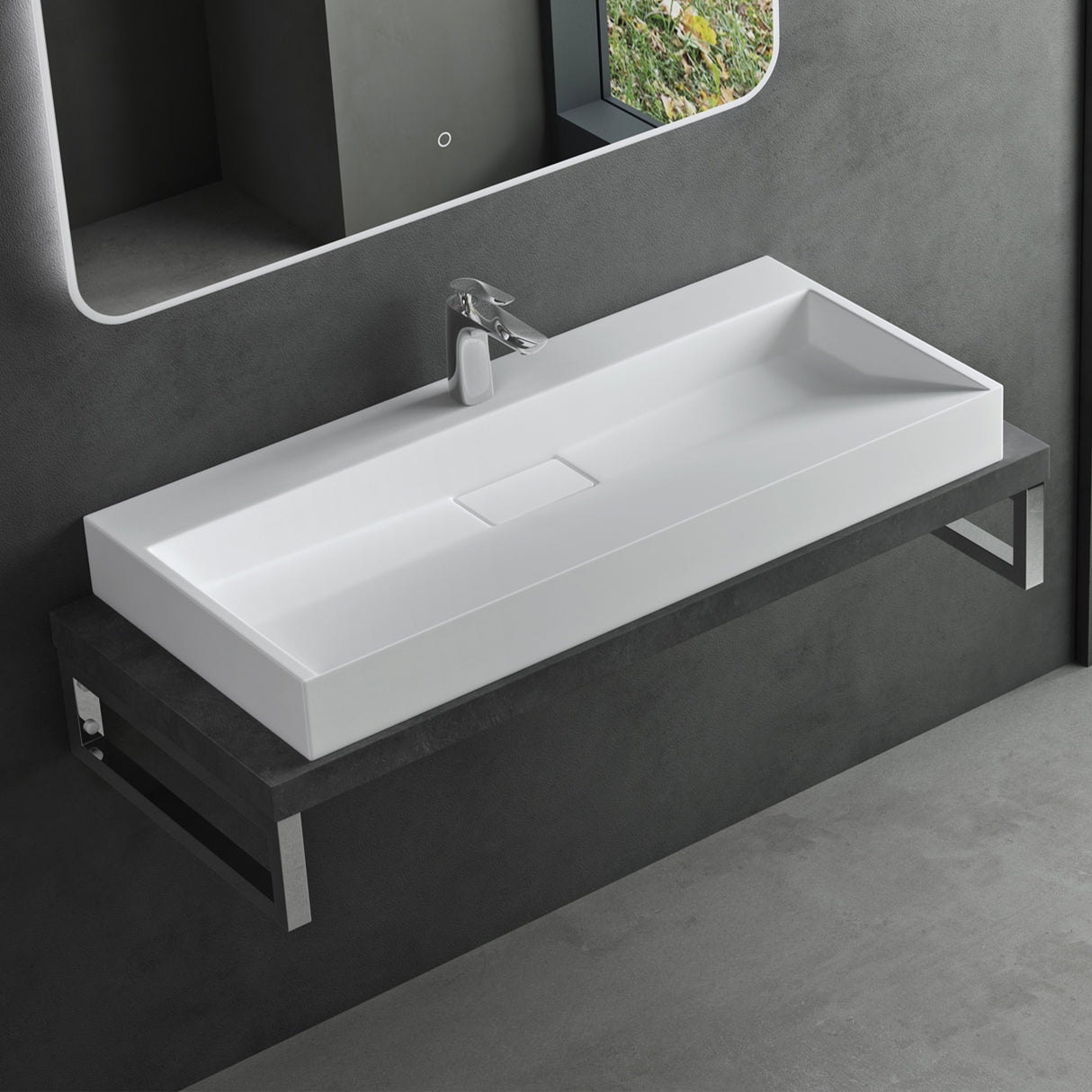 lavabo Glasvilla, lavabo à poser, lavabo suspendu, meuble vasque suspendu avec bonde, en fonte minérale, zone de vasque rectangulaire col19