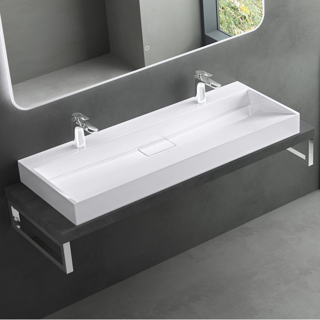 glasvilla Lavabo da Appoggio da Marmo fuso Lavabo Bagno Sospeso Lavandino Bagno Rettangolare Scarico Incluso Colossum19