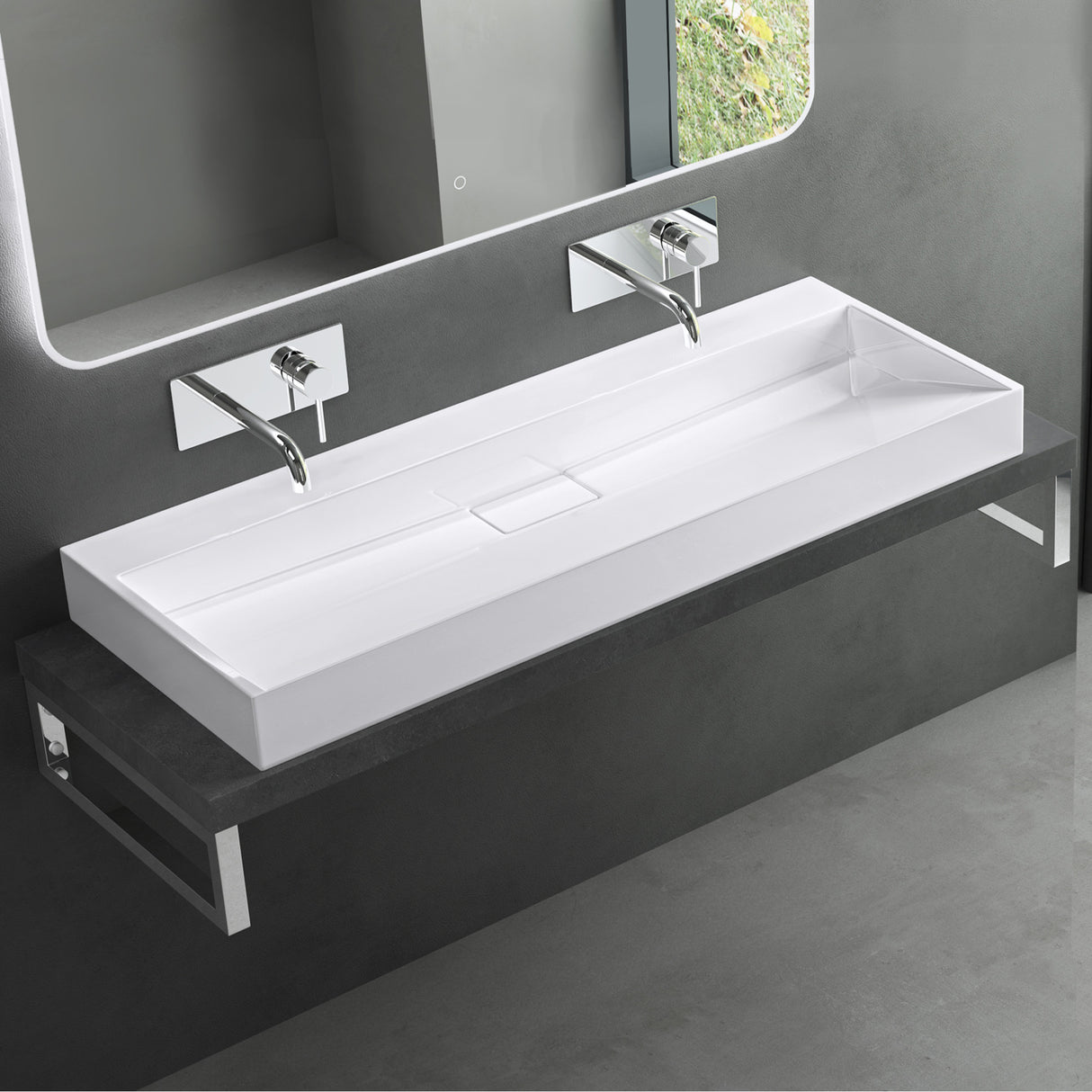 glasvilla Lavabo da Appoggio da Marmo fuso Lavabo Bagno Sospeso Lavandino Bagno Rettangolare Scarico Incluso Colossum19