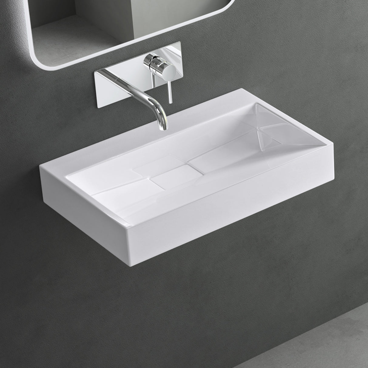 lavabo Glasvilla, lavabo à poser, lavabo suspendu, meuble vasque suspendu avec bonde, en fonte minérale, zone de vasque rectangulaire col19