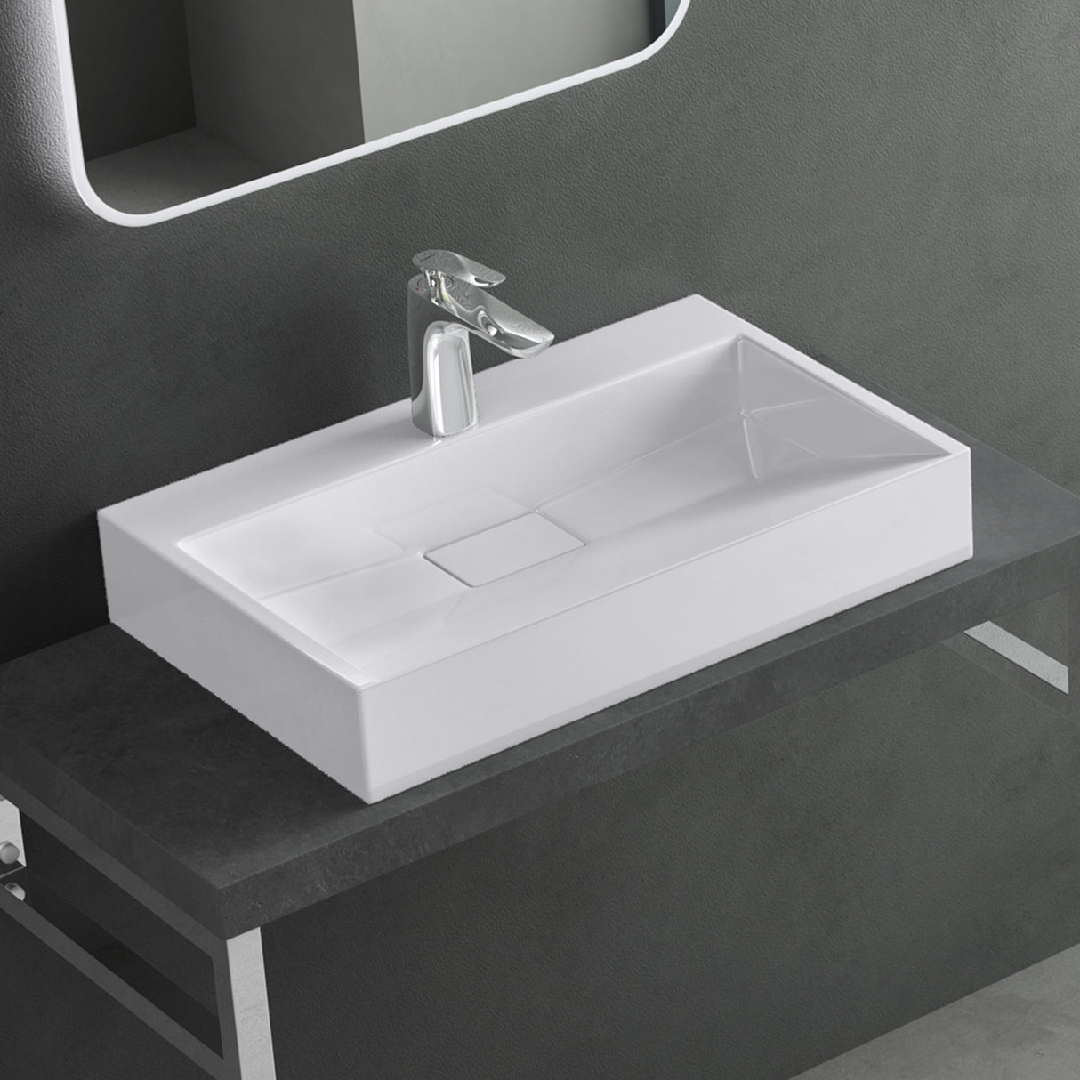glasvilla Lavabo da Appoggio da Marmo fuso Lavabo Bagno Sospeso Lavandino Bagno Rettangolare Scarico Incluso Colossum19
