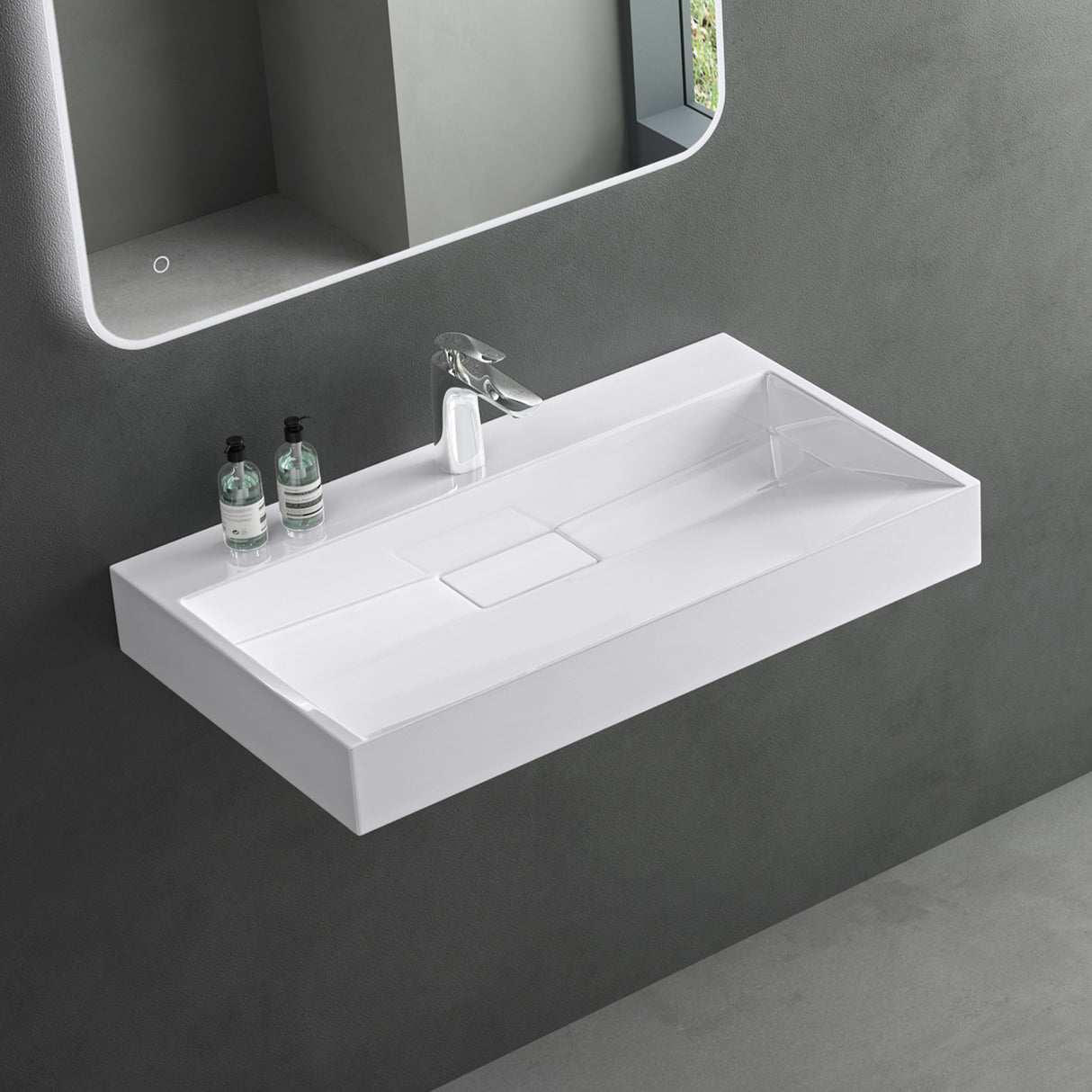 glasvilla Lavabo da Appoggio da Marmo fuso Lavabo Bagno Sospeso Lavandino Bagno Rettangolare Scarico Incluso Colossum19