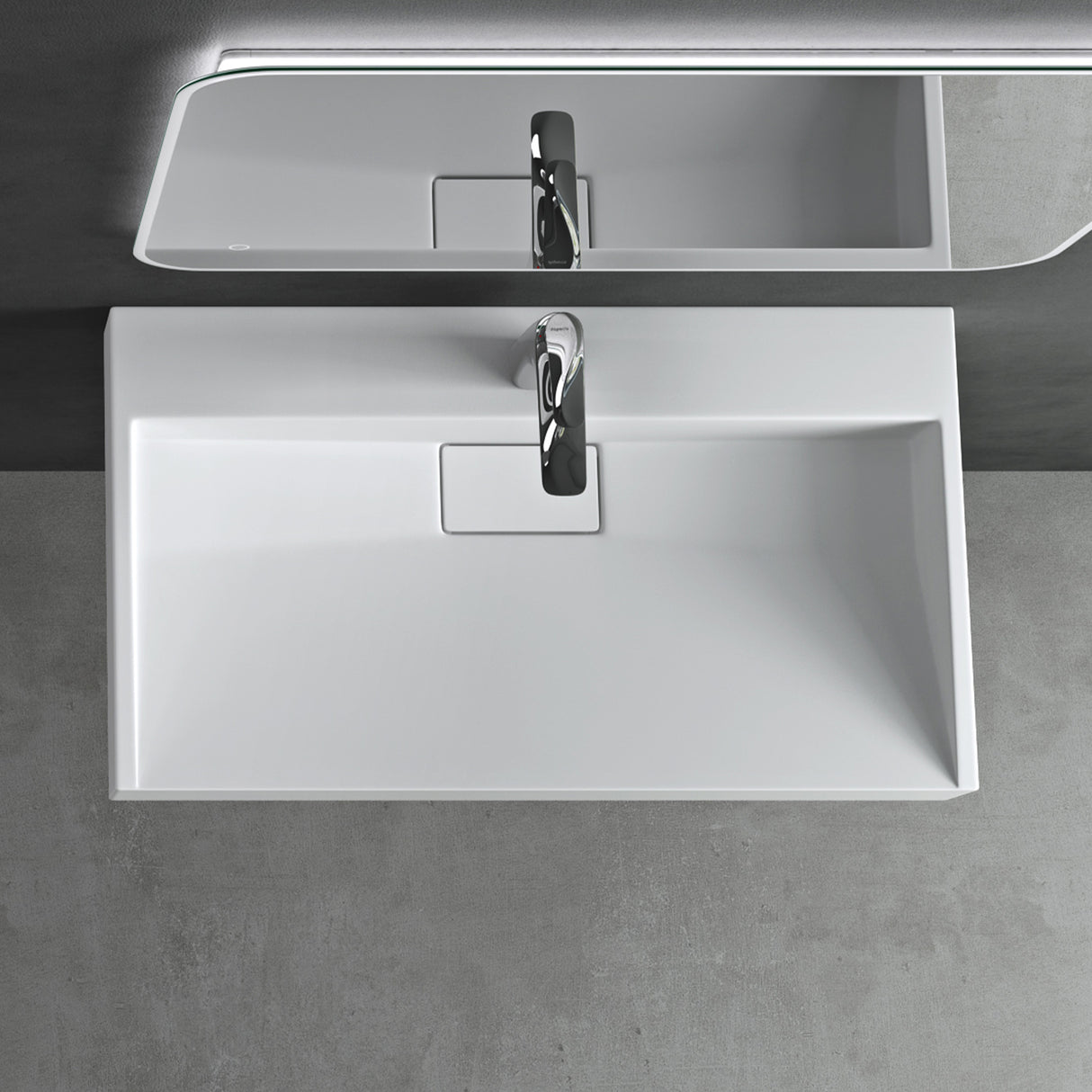 lavabo Glasvilla, lavabo à poser, lavabo suspendu, meuble vasque suspendu avec bonde, en fonte minérale, zone de vasque rectangulaire col19