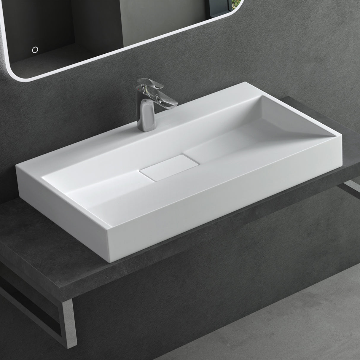 glasvilla Lavabo da Appoggio da Marmo fuso Lavabo Bagno Sospeso Lavandino Bagno Rettangolare Scarico Incluso Colossum19